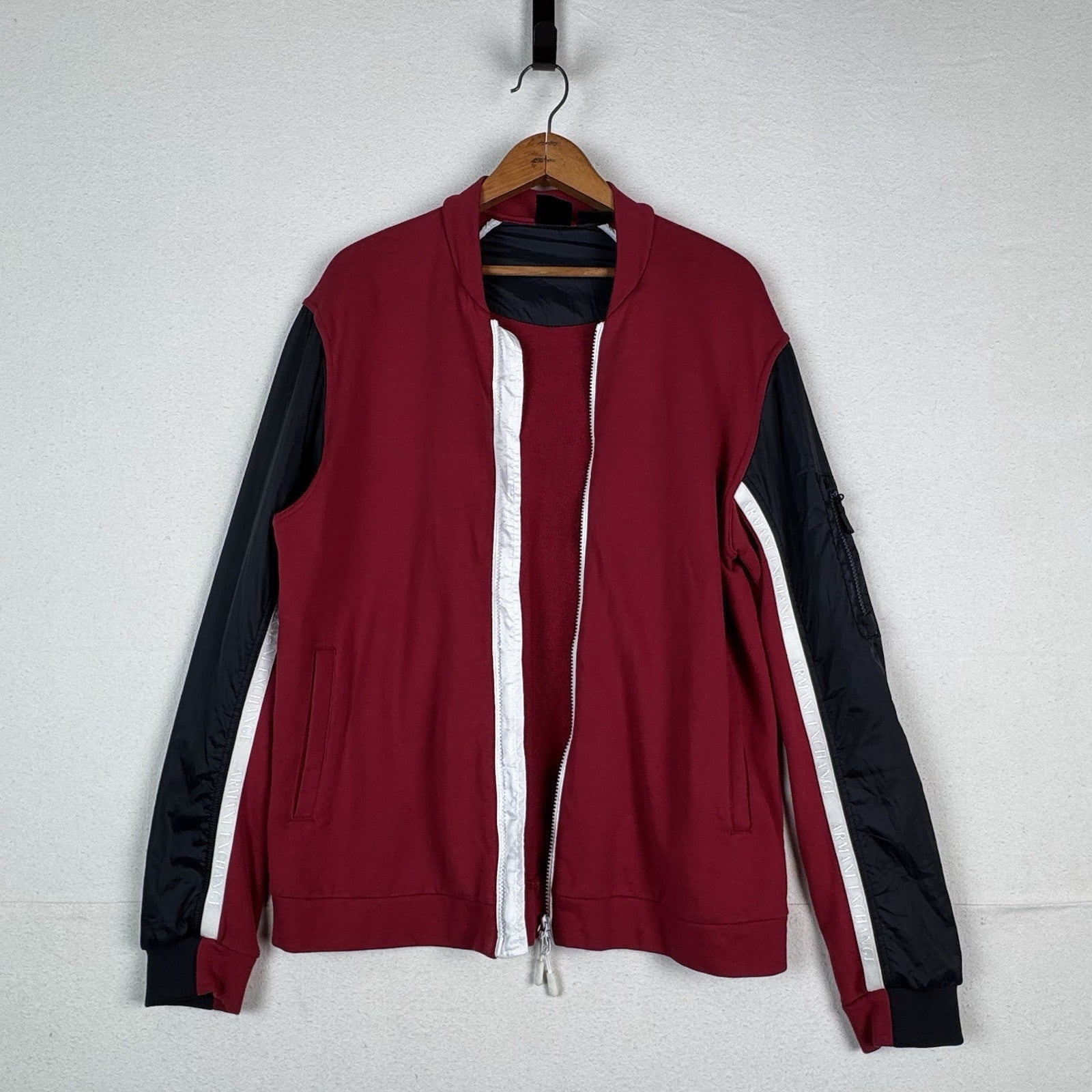 Armani Exchange Maroon Red Black White Bomber Jacket Men’s Large