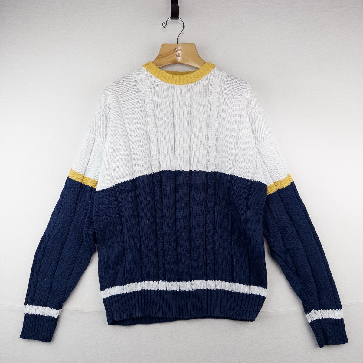 90’s Vtg Eddie Bauer Pullover Sweater Color Block Crewneck Men’s L White Blue