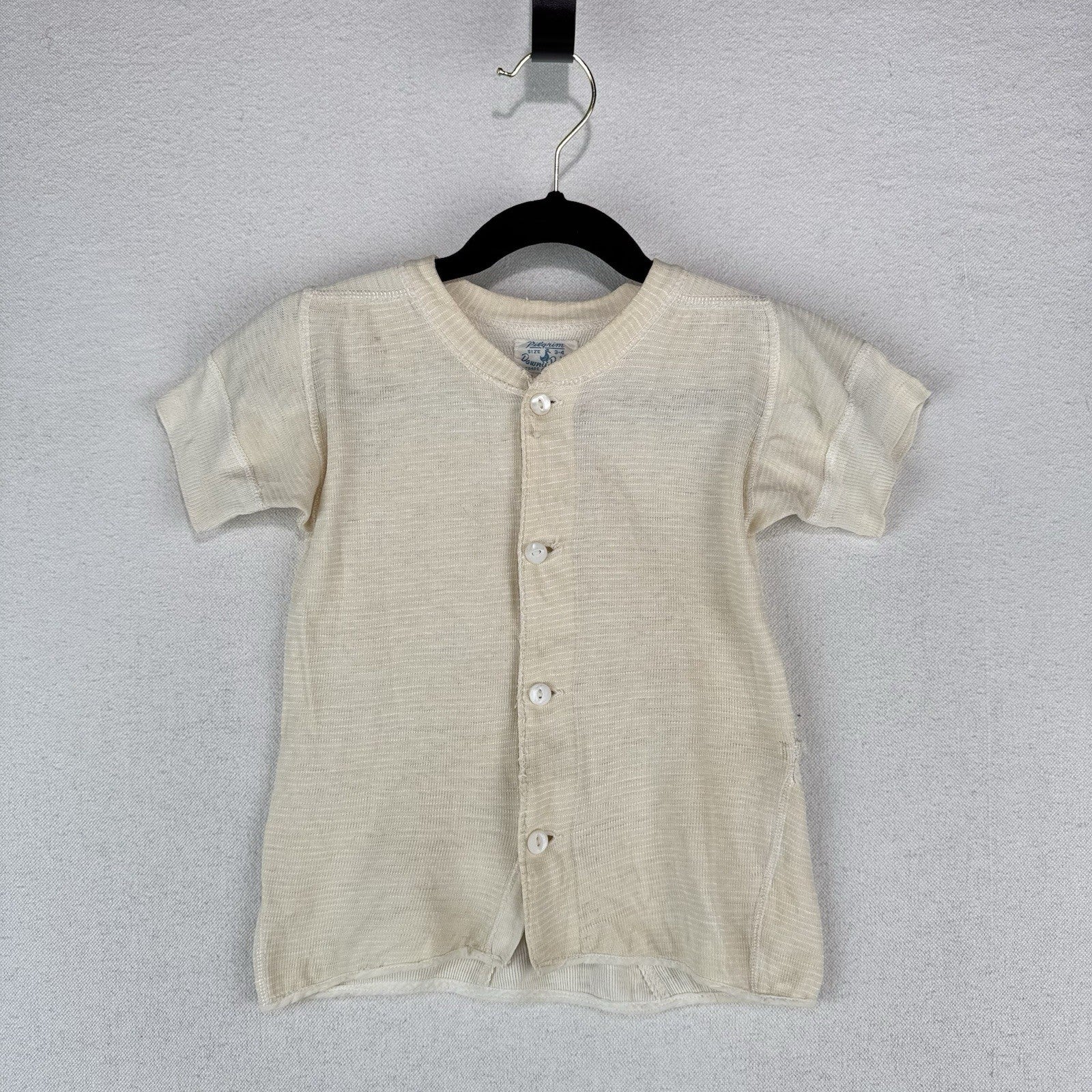 40’s Vtg Pilgrim Downy-Baks 3T-4T Button Up Short Sleeve Cream Undershirt *Read