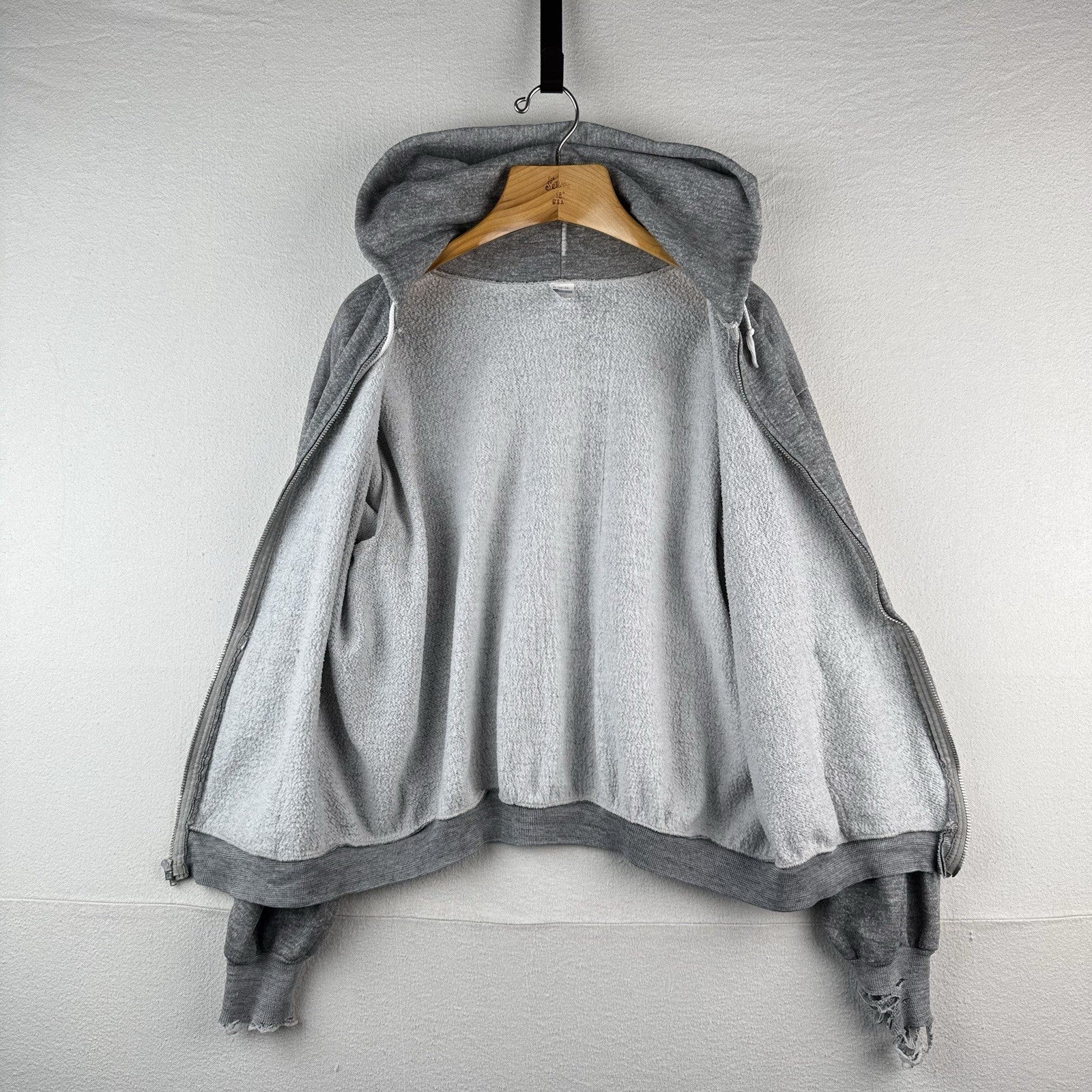 70’s Vintage Heather Gray Mens XL 46-48 Full Zip Hoodie Made In USA *Distressed