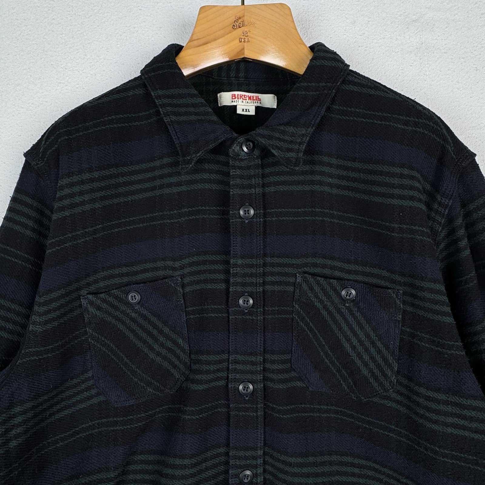 Birdwell Beach Britches Men's 2XL Flannel Cotton L/S Shirt Navy Green Plaid