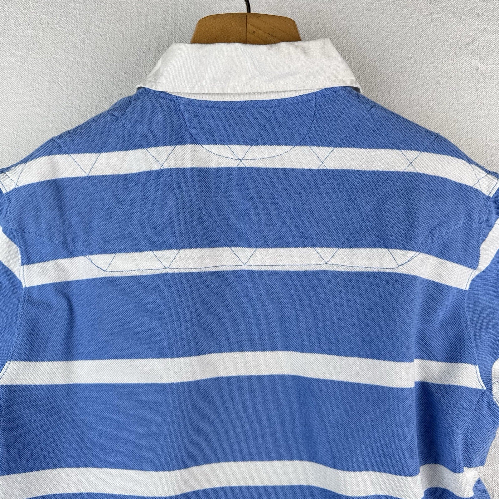 Vtg Polo Ralph Lauren Men's M Short Sleeve Quilted Rugby Light Blue White Stripe