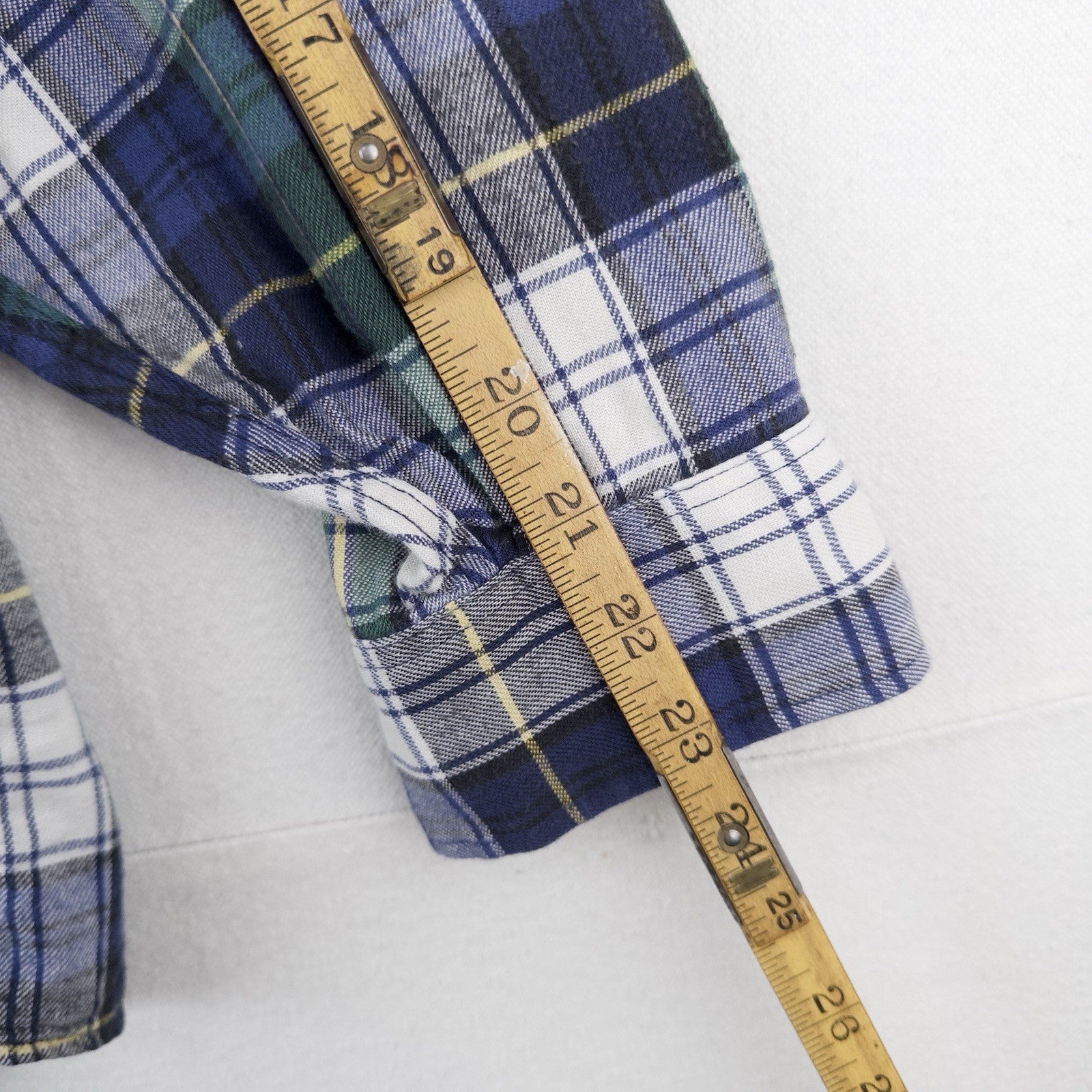 80’s Vtg LL Bean Mens XL Blue Green Scotch Plaid Flannel Shirt USA *Distressed