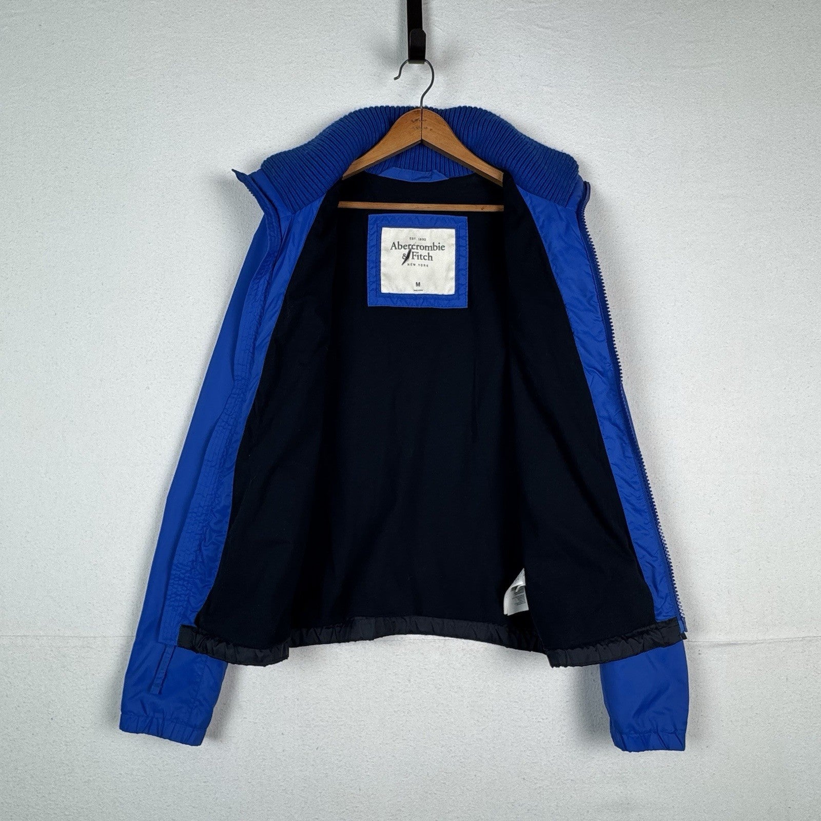 Abercrombie & Fitch Jacket Full Zip Nylon Sweater Collar Moose Logo 2016 Men’s M