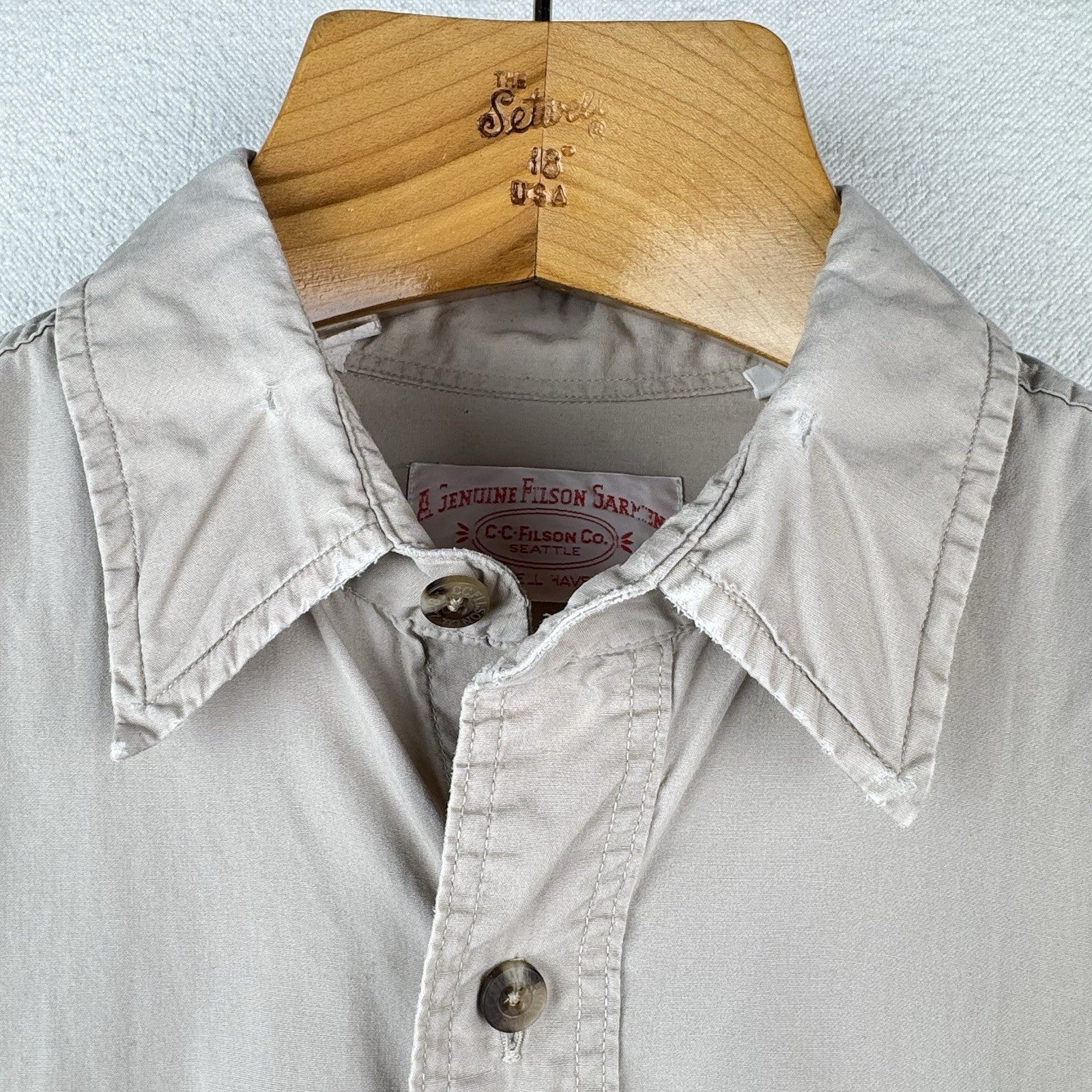 Vintage C.C. Filson Khaki Short Sleeve Camp Shirt Men’s Large Button Up Made USA