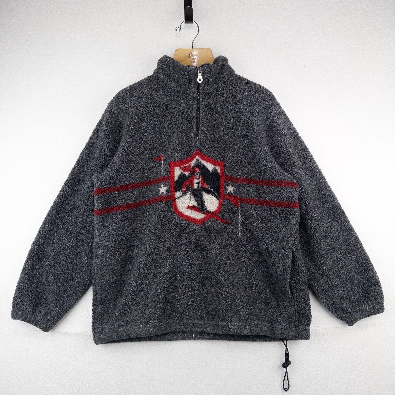 90’s Vtg Lands End Skier Graphic Pullover Fleece Jacket Made USA Women's L 14-16