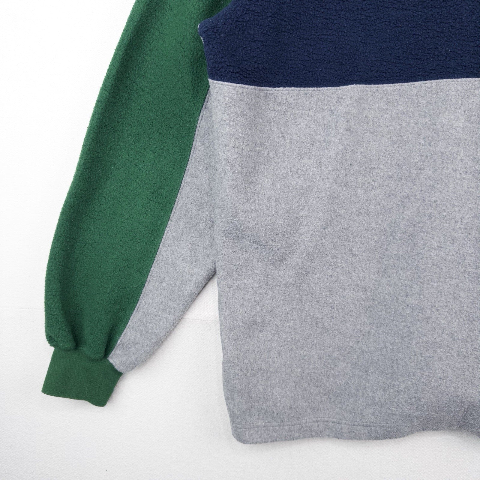 90’s Vtg Lands End Direct Merchants Men’s L Fleece Rugby Blue Green Gray