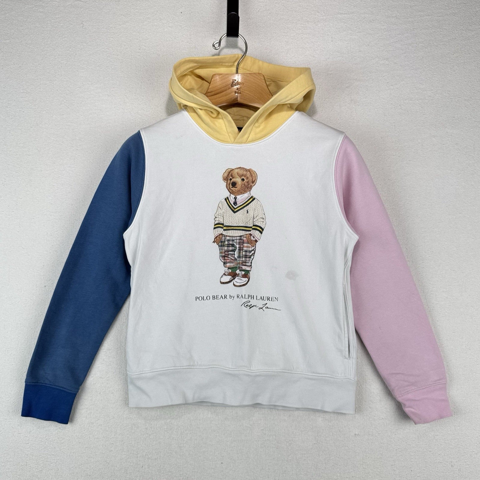 Polo Ralph Lauren Kids L 14-16 Polo Bear Colorblock Fleece Hoodie White *Read