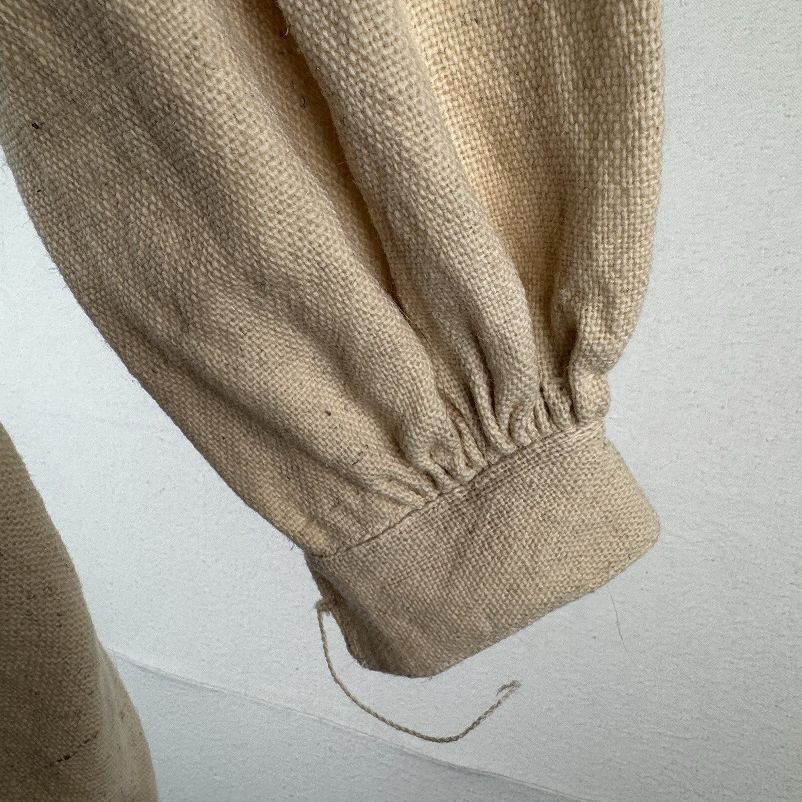 Handmade Linen V-neck Balloon Sleeve Tunic Beige Vintage Poet Shirt 42” Chest