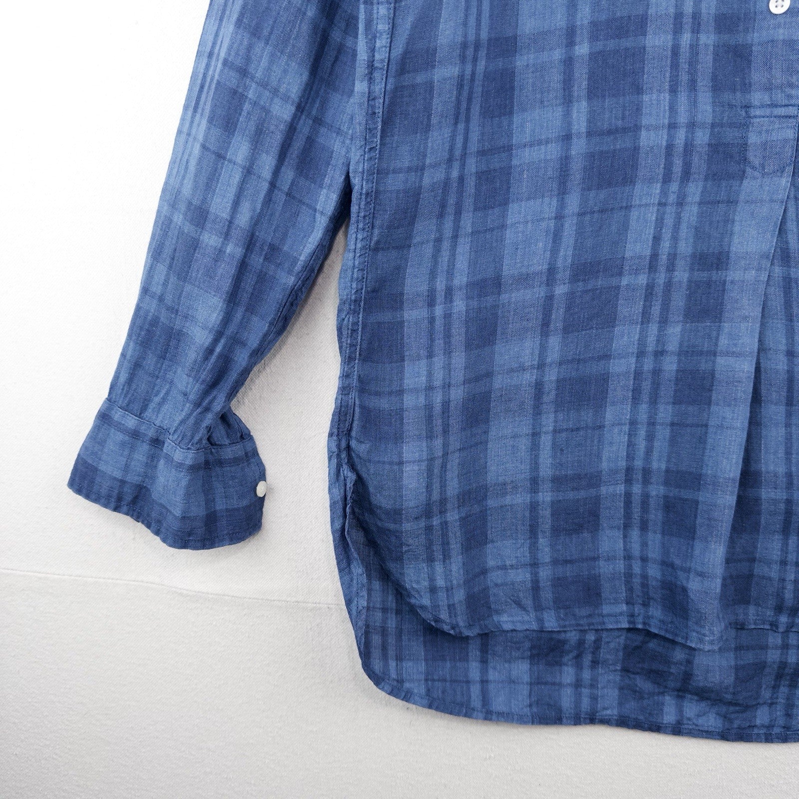 Lauren Ralph Lauren Women's Small Linen Blue Plaid Popover Shirt