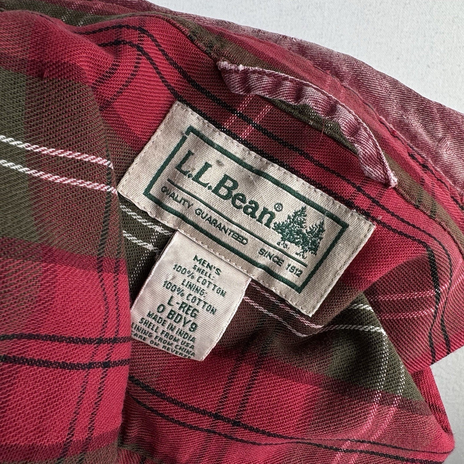 Vtg LL Bean Hurricane Shirt Mens Large Wine Red Plaid Flannel Lined Distressed