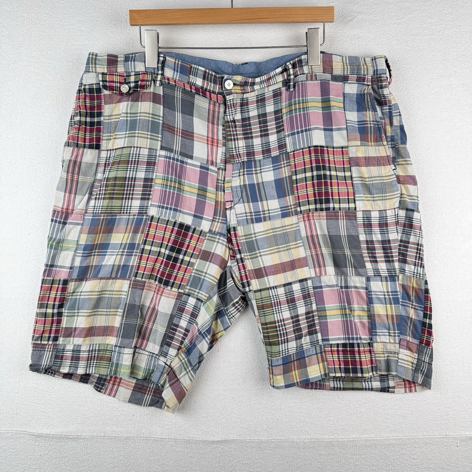 Vintage Polo Ralph Lauren Madras Plaid Shorts Mens 44T Patchwork 10”