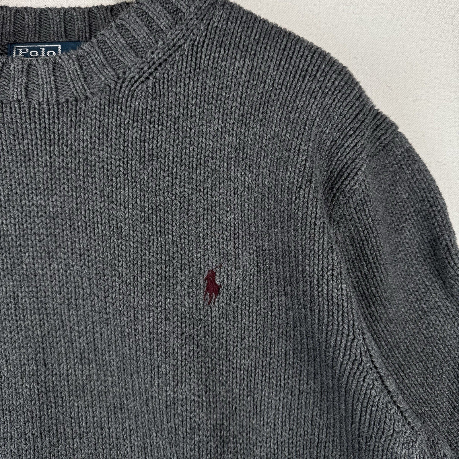 90’s Vtg Polo Ralph Lauren Sweater Men’s XL Gray Cotton Crewneck Heavyweight