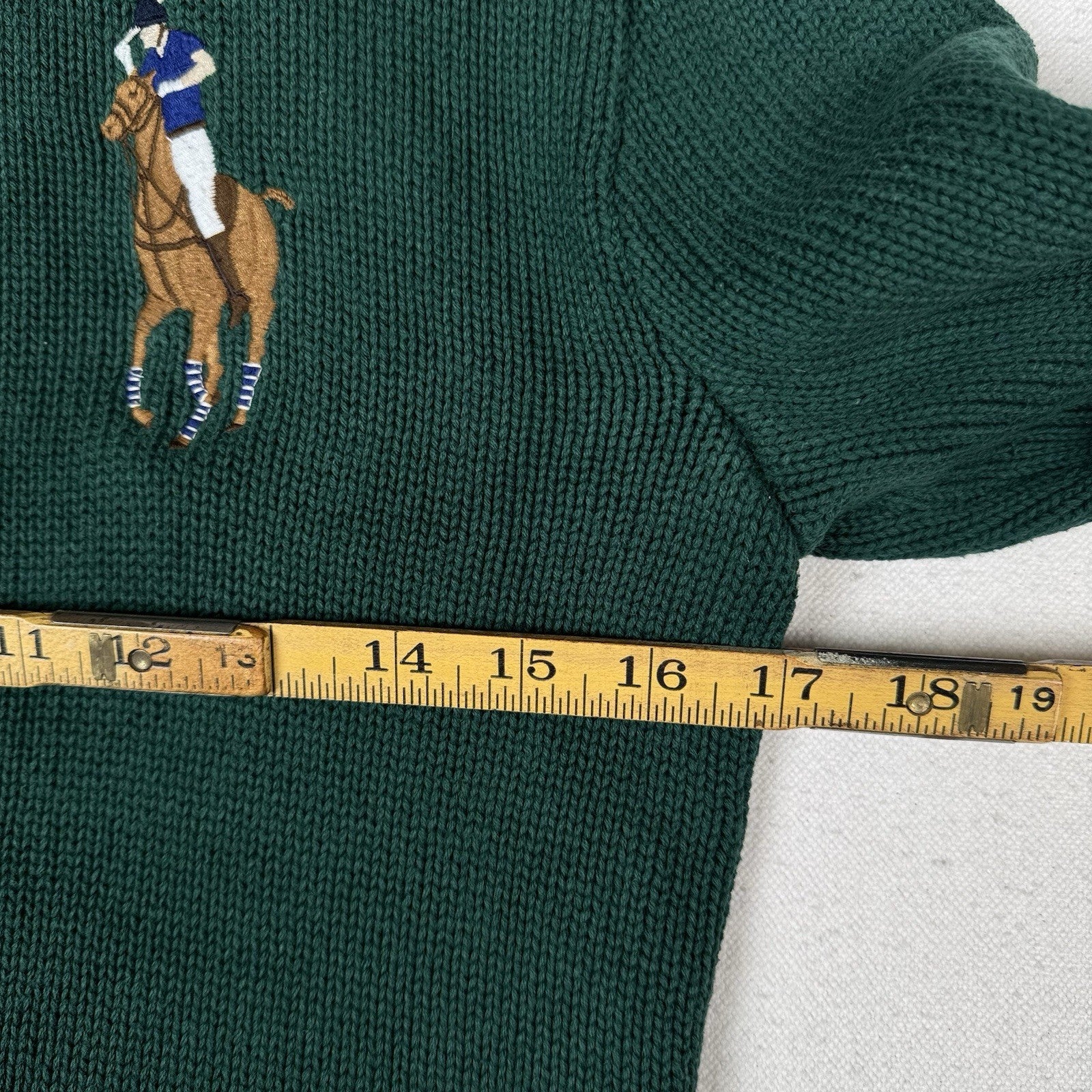 Polo Ralph Lauren Boys Large (14/16) Big Pony 1/4 Zip Sweater Green Navy Blue