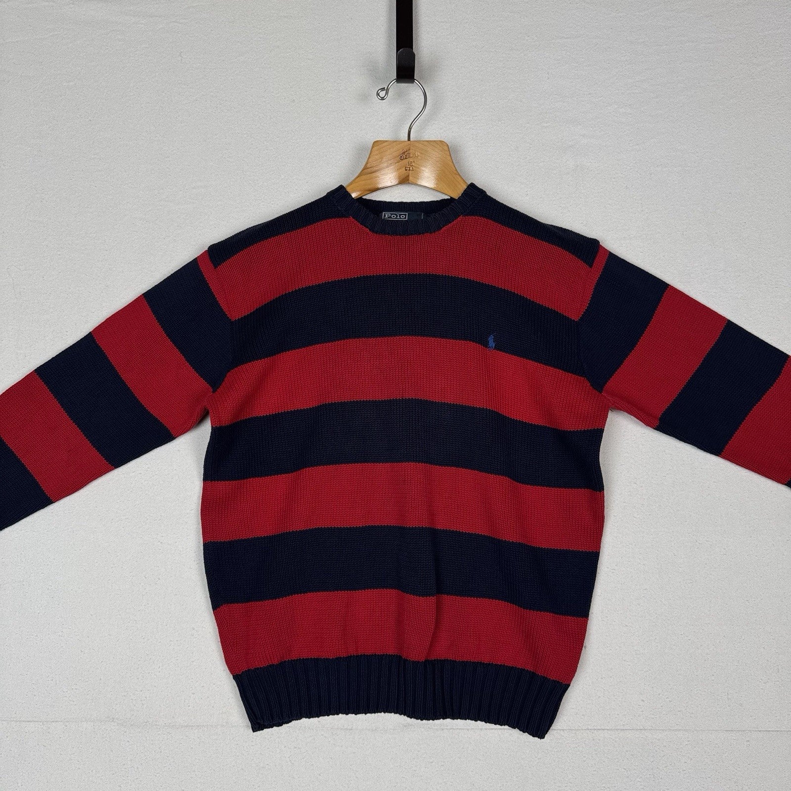 90’s Vtg Polo Ralph Lauren Knit Sweater Men’s M Red Navy Blue Color Block *Read