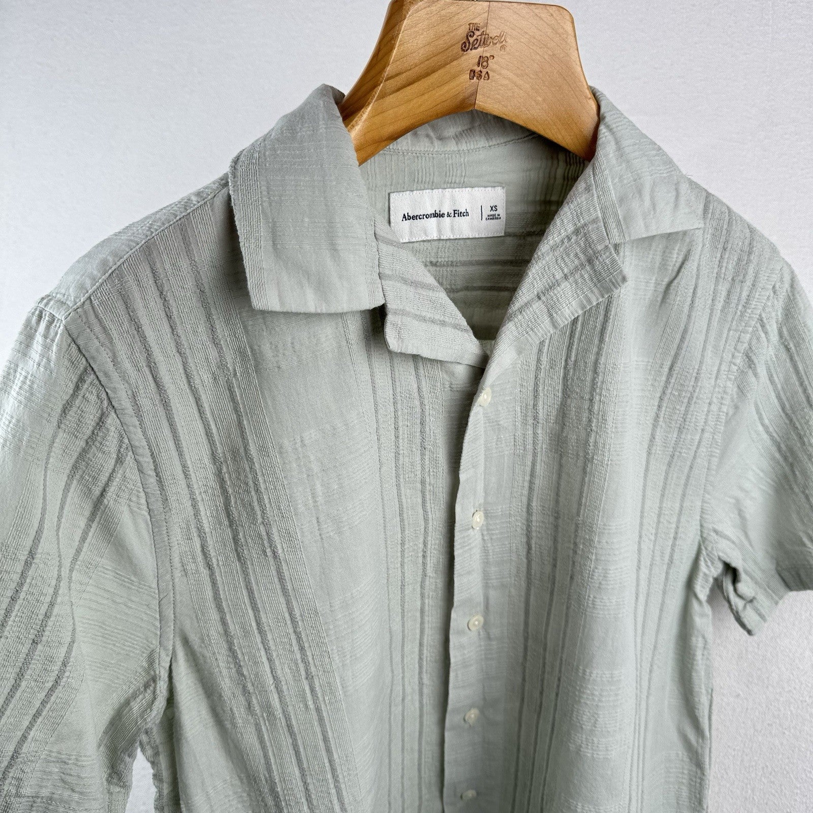 Abercrombie & Fitch Shirt Men XS Sage Green Linen Blend Camp Collar Resort Shirt