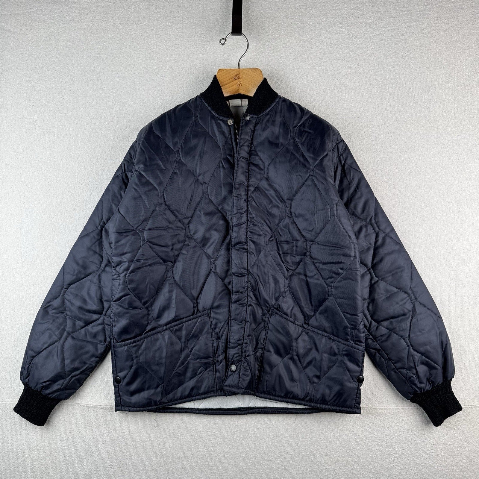 80’s Vtg Quilted Liner Jacket Blue Dacron Workwear Bomber Medium Made In USA