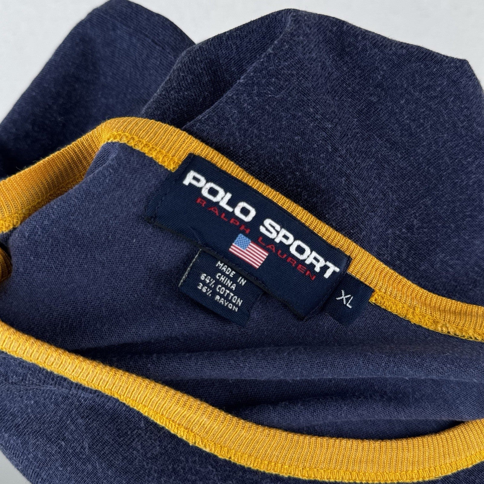 Polo Sport Ralph Lauren P Wing Worn In Ringer T-shirt Long Sleeve Navy Gold XL
