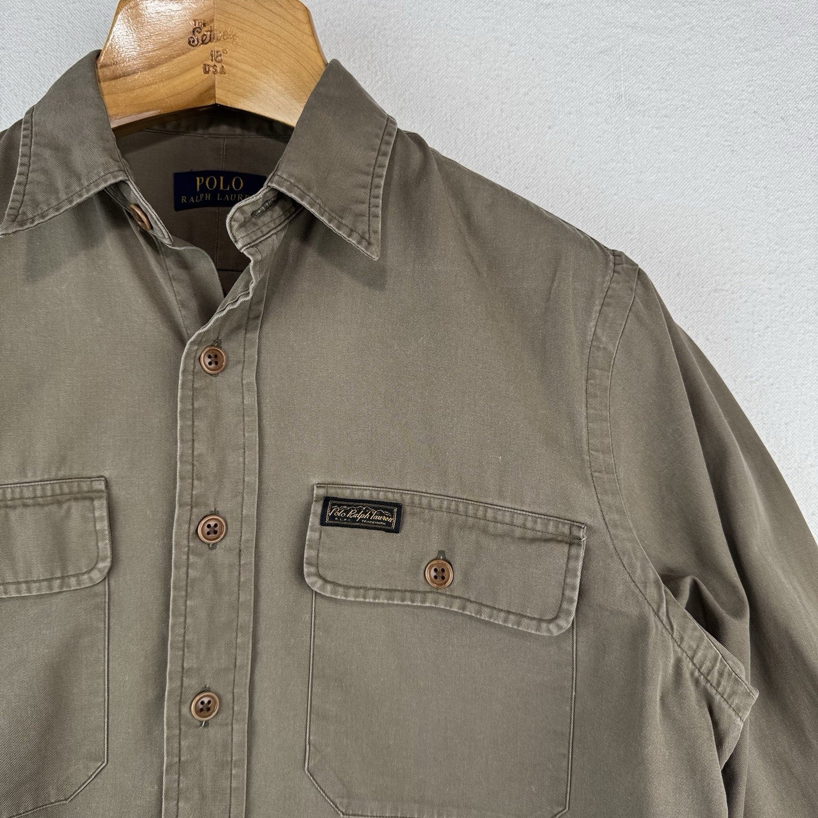 Polo Ralph Lauren Mens Medium Khaki Type 1 Military Safari Button Up Shirt