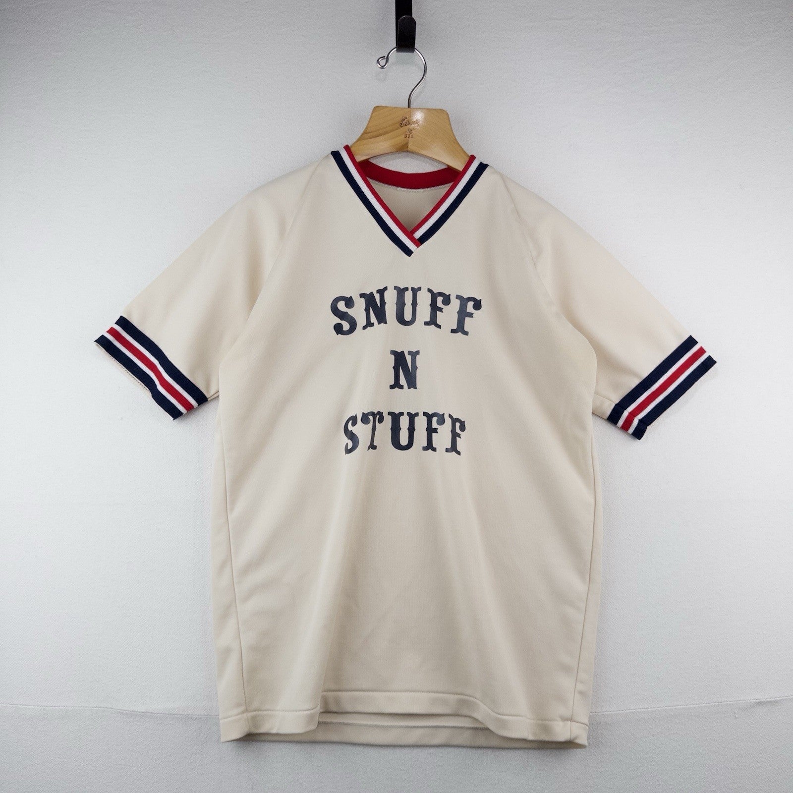 70s Vtg “Snuff And Stuff” Ringer Baseball Tee T-shirt Men’s L Red White Blue