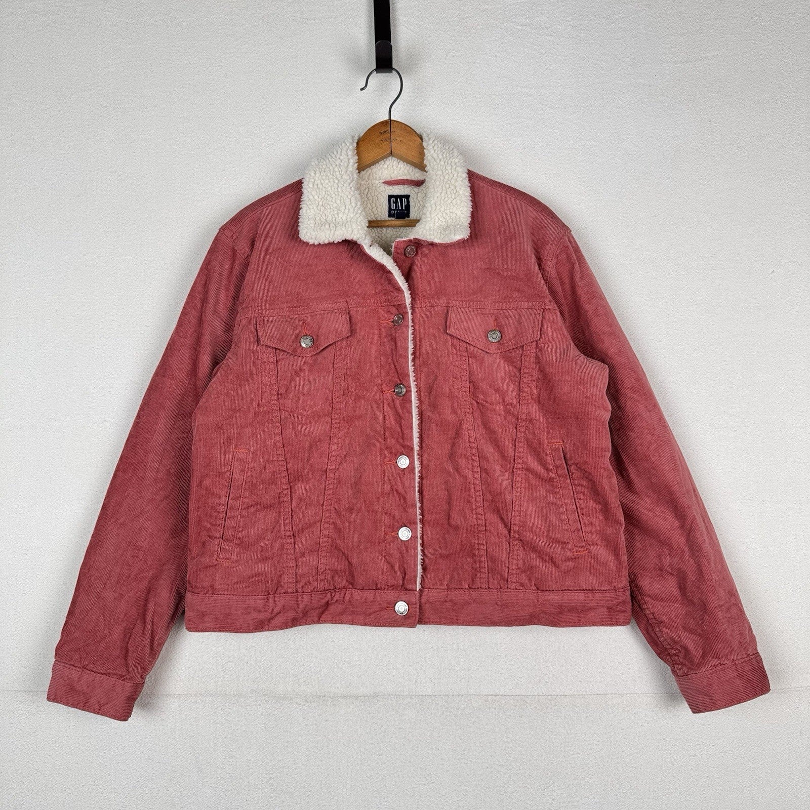 Gap Denim Icon Sherpa Lined Corduroy Jacket Dusty Rose Trucker Boxy Large