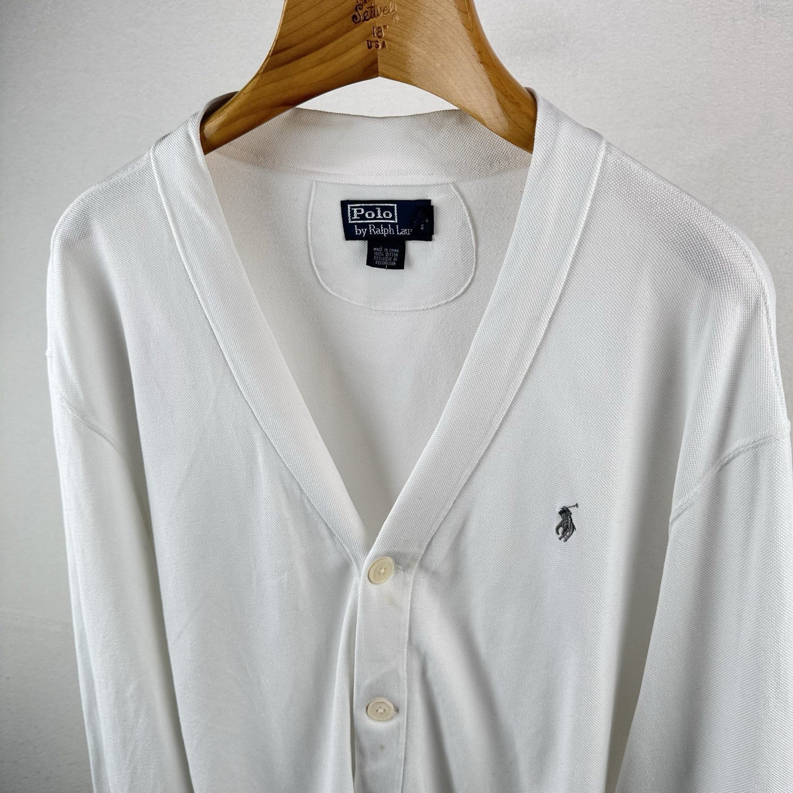 90’s Vtg Polo Ralph Lauren Men’s 2XL Cardigan Sweater White Lightweight Cotton