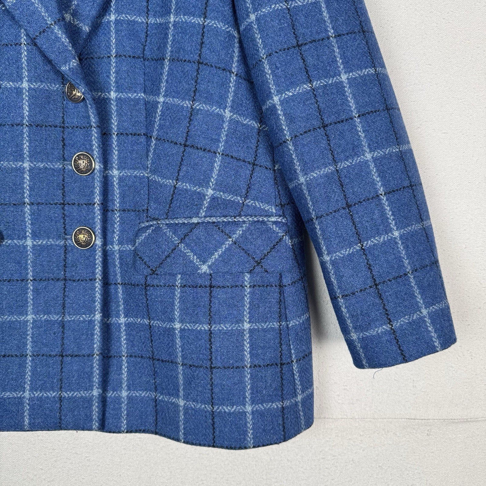 Tinta & Bariloche Andes Women’s L (42) Double Breasted Wool Blue Plaid Blazer