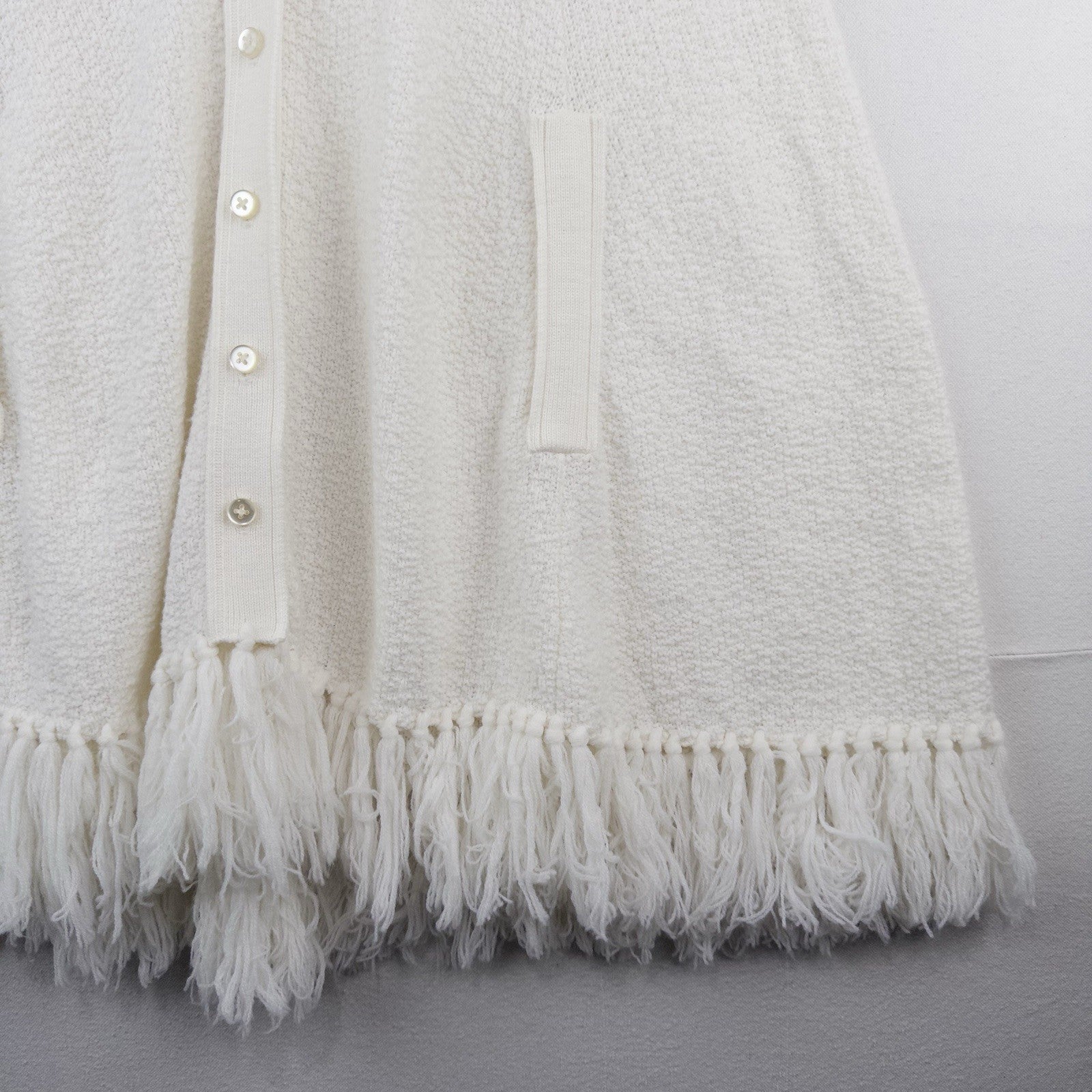 60’s Vtg Rosanna "Wintuk" Cream Knit Fringe Button Front Cape Sweater One Size
