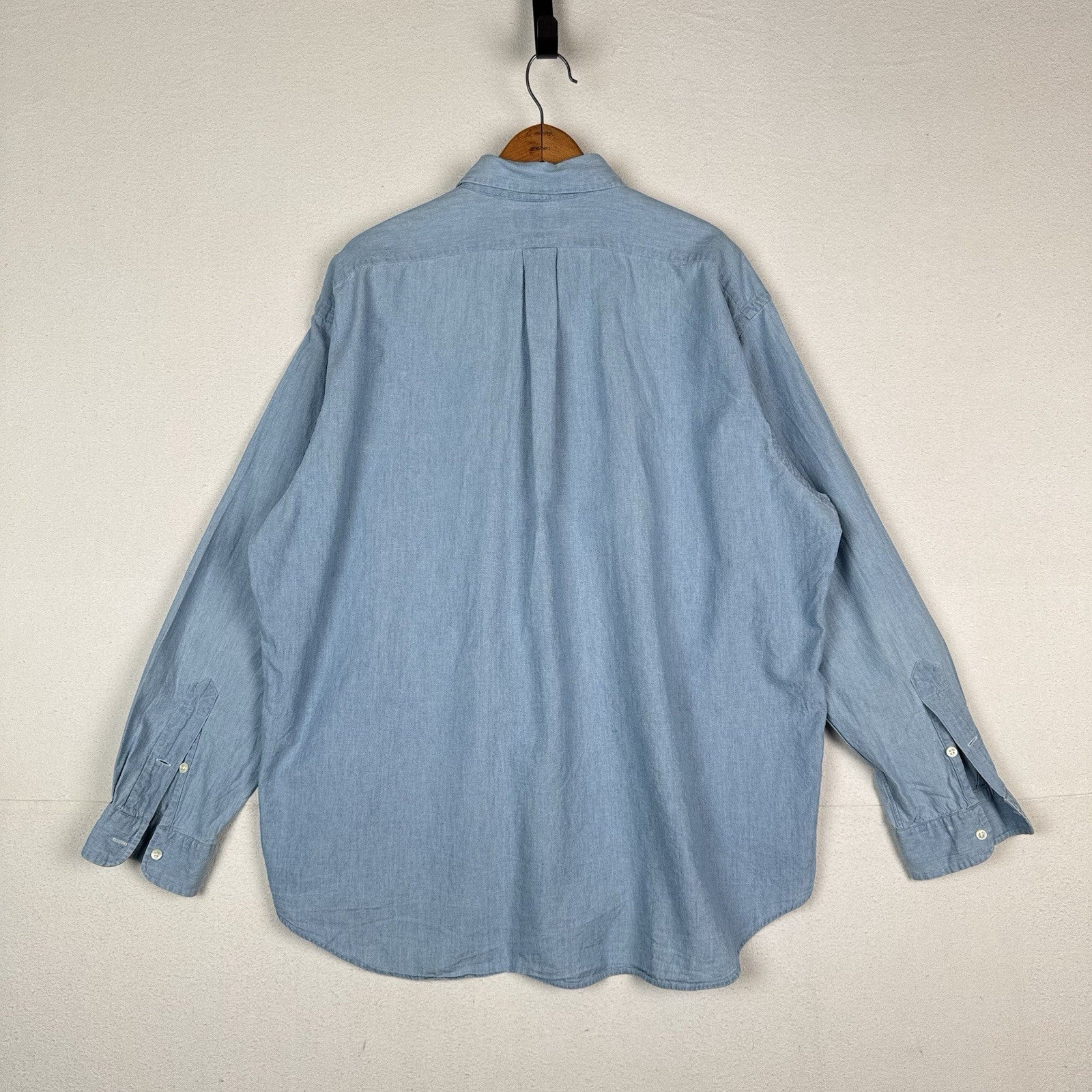 Vtg Ralph Lauren Men’s XL Blue Chambray Big Shirt Embroidered Pony Cotton
