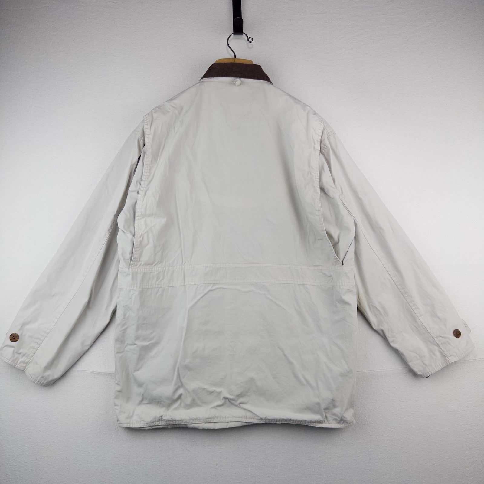 90’s Vtg J. Crew Oarsman Barn Jacket Chore Field Coat Corduroy Collar Beige M
