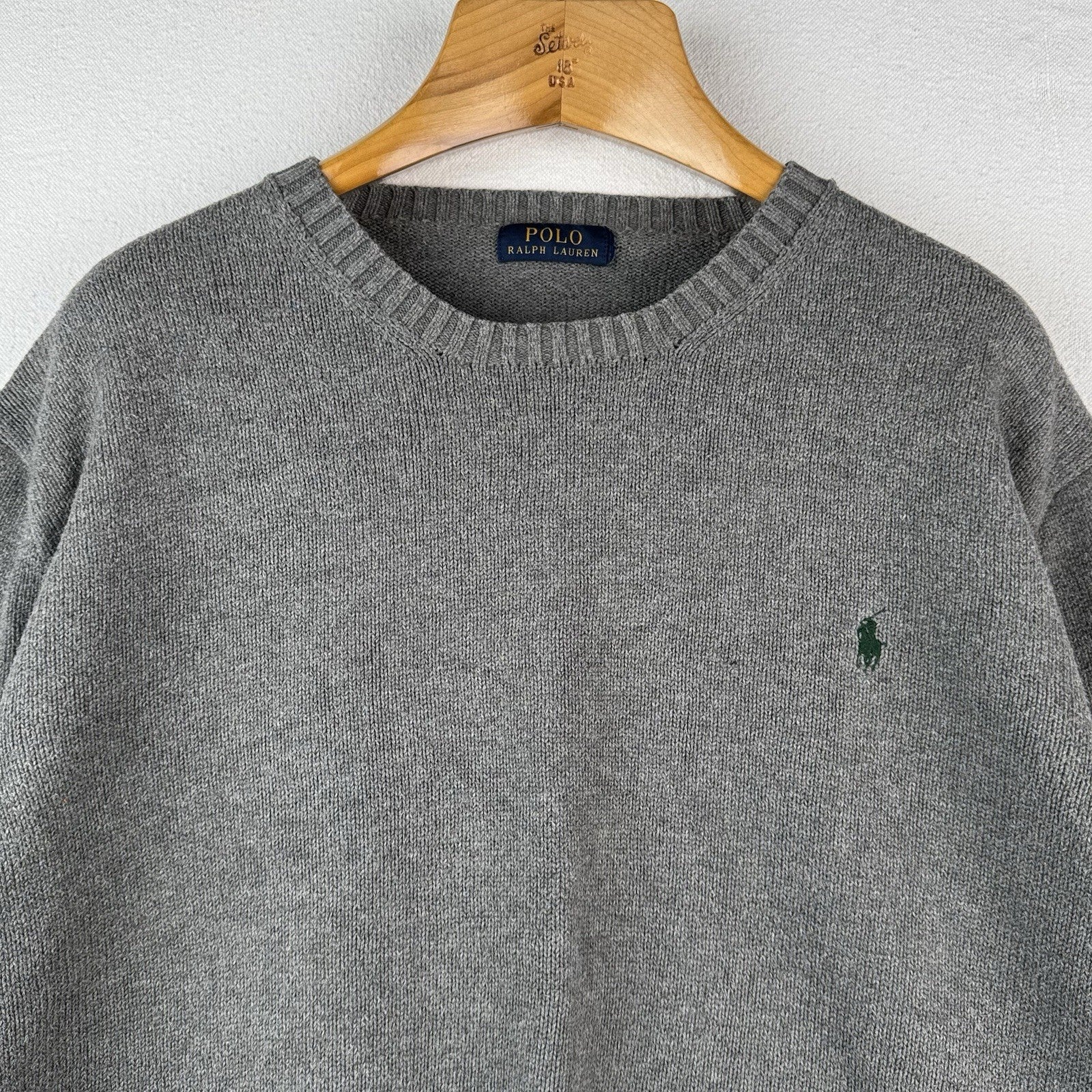 Polo Ralph Lauren Cotton Gray Knit Crewneck Sweater Men’s XLarge XL Blue Pony
