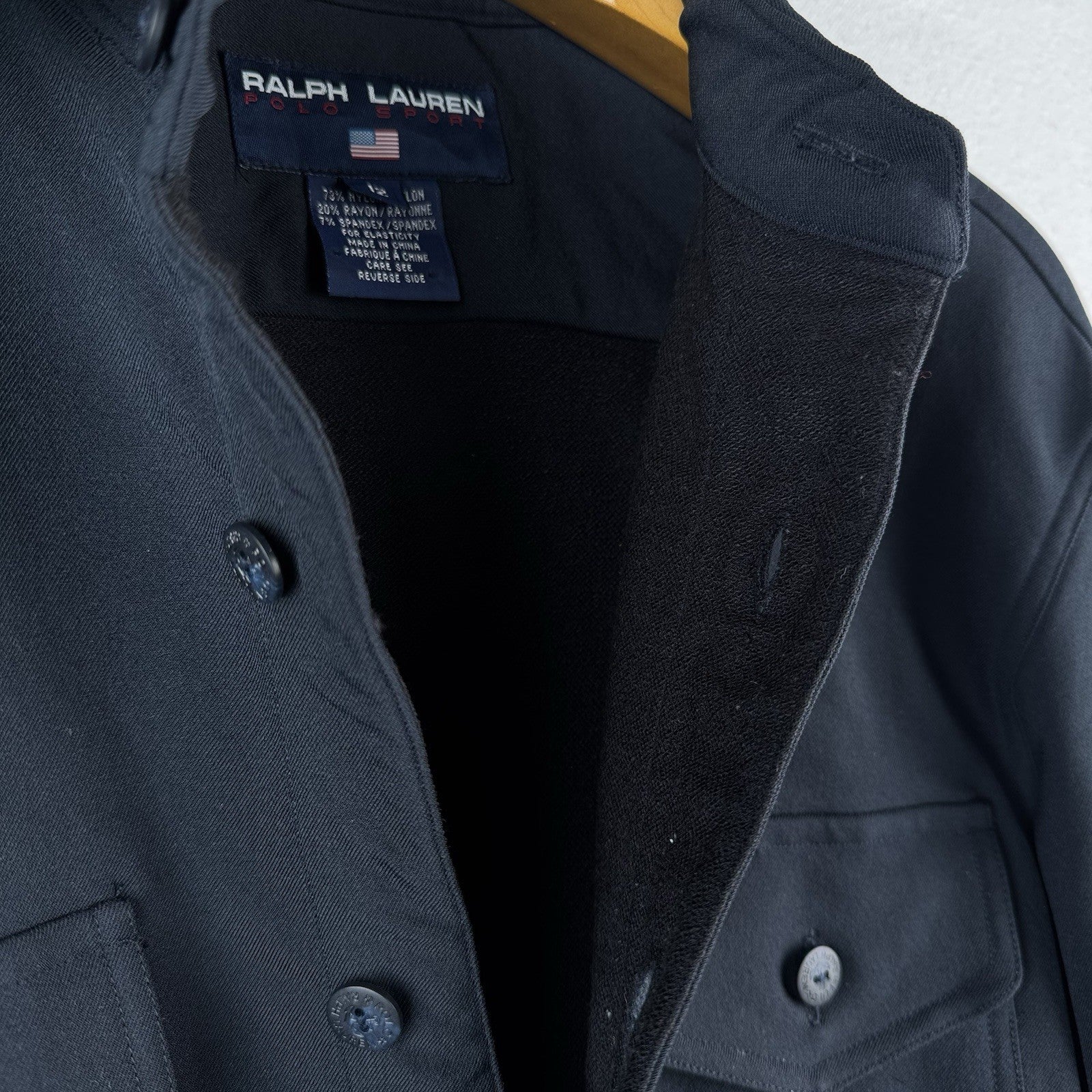 Vintage Ralph Lauren Polo Sport Women’s 12 Navy Blue Military Shirt Stretch