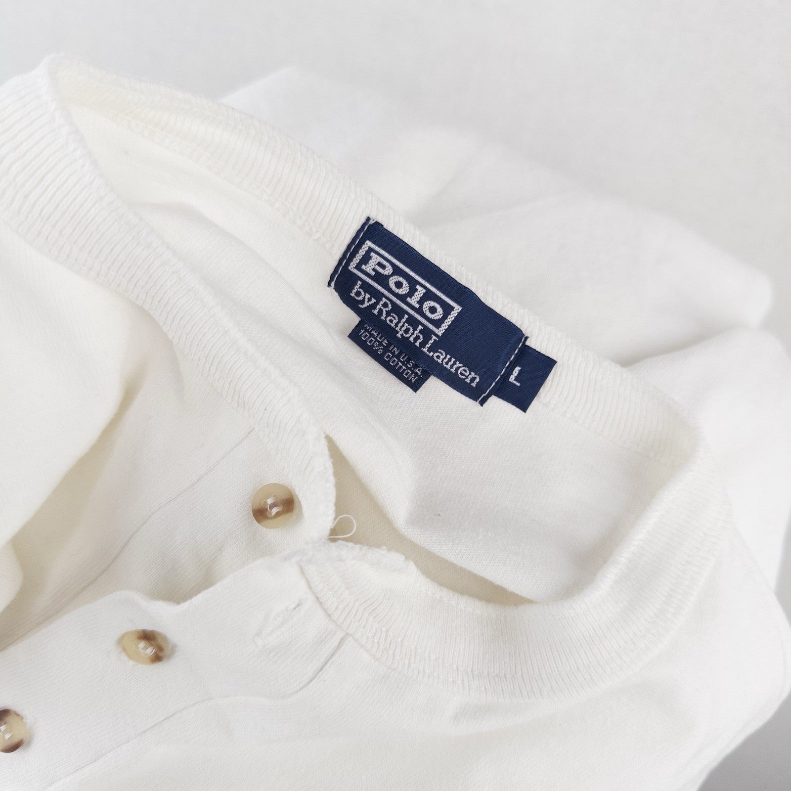 80’s Vtg Polo Ralph Lauren Henley Shirt Men’s L White Long Sleeve Made In USA