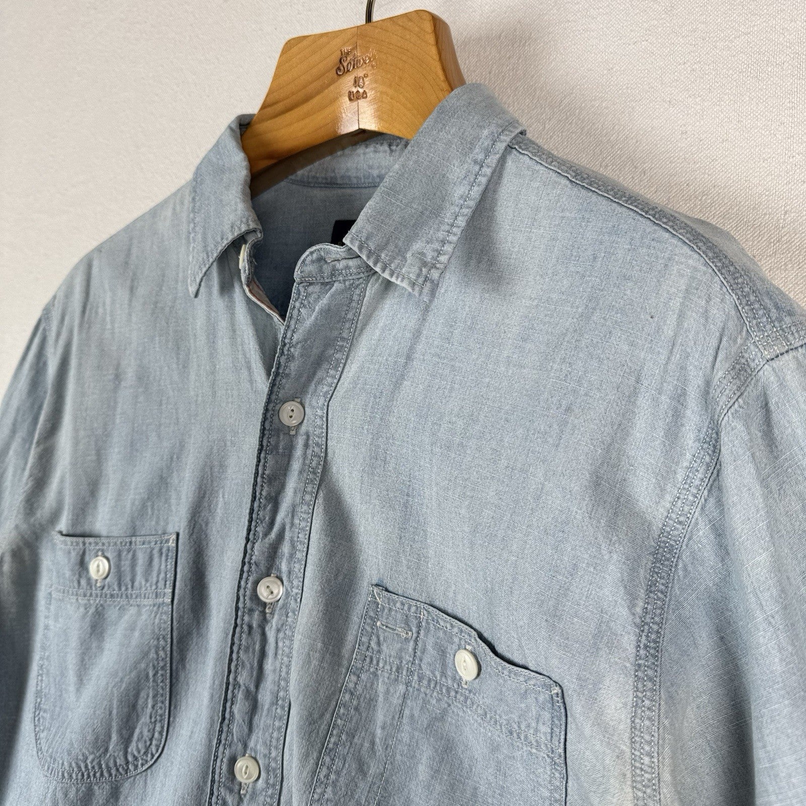 90s Polo Ralph Lauren Men’s Large Chambray Denim Shirt Blue Yacht Club RLYC Flag