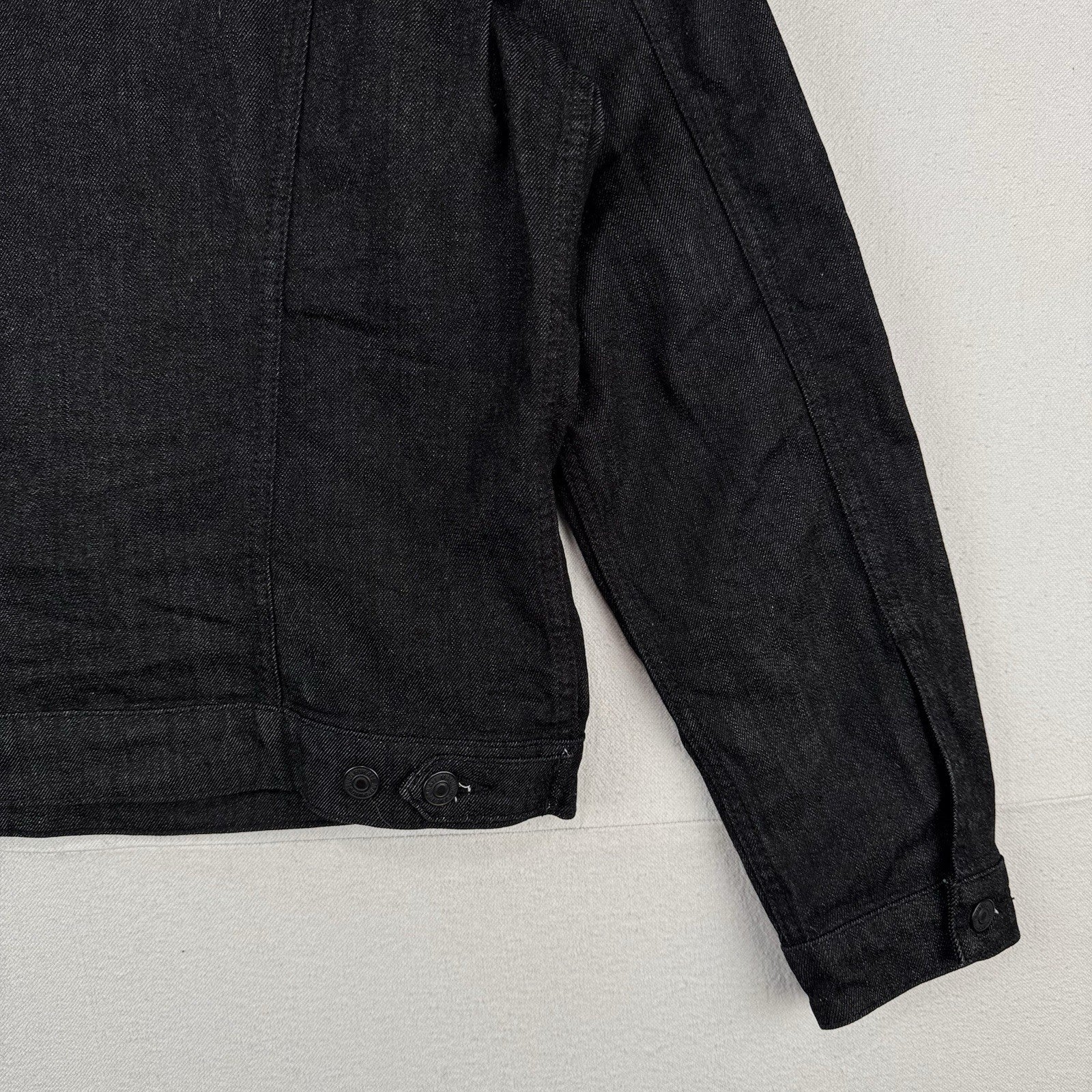 7 For All Mankind Denim Perfect Trucker Jacket Mens Large Black Stretch