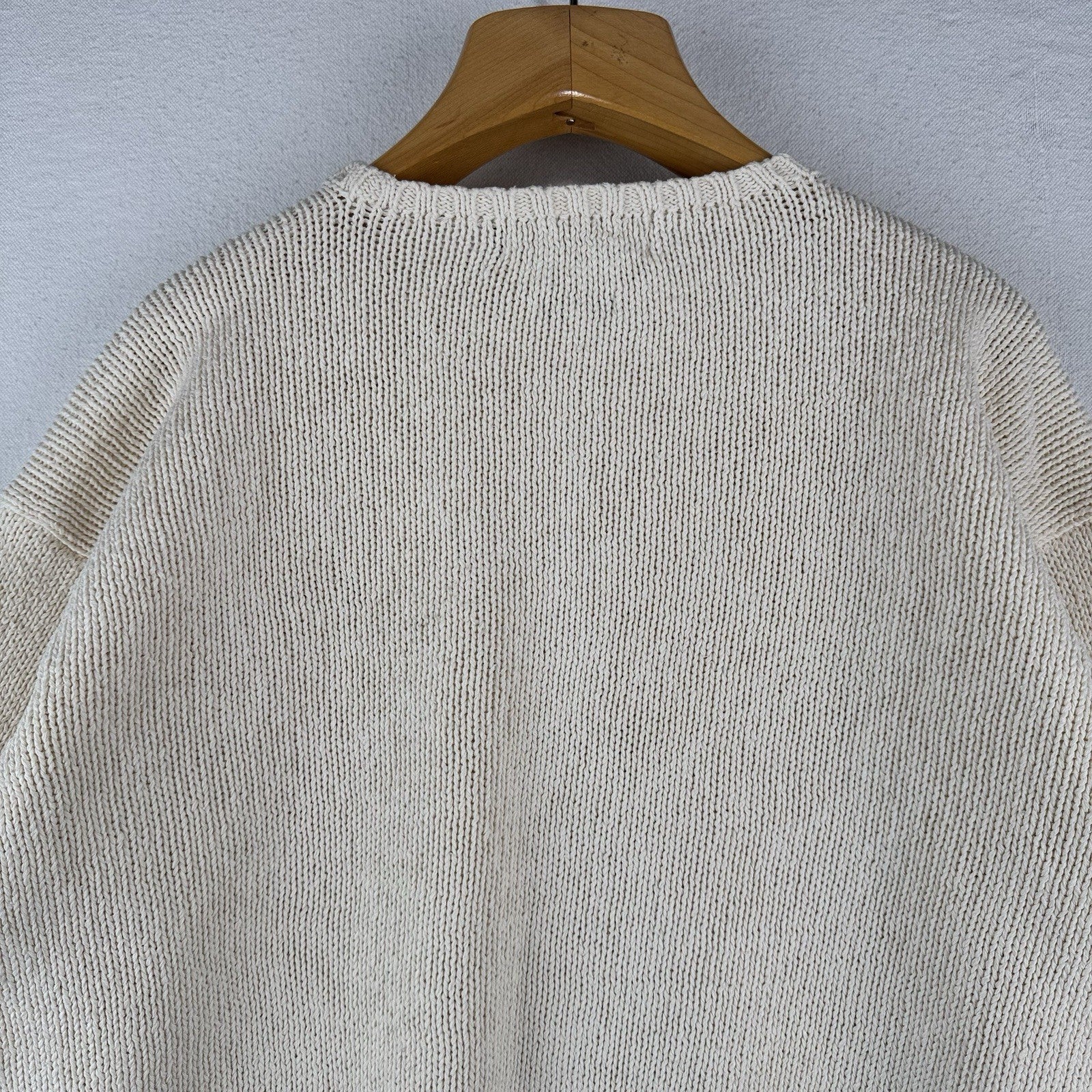 90’s Vtg Polo Ralph Lauren Sweater Men's XL Cream 100% Cotton Crewneck Navy Pony