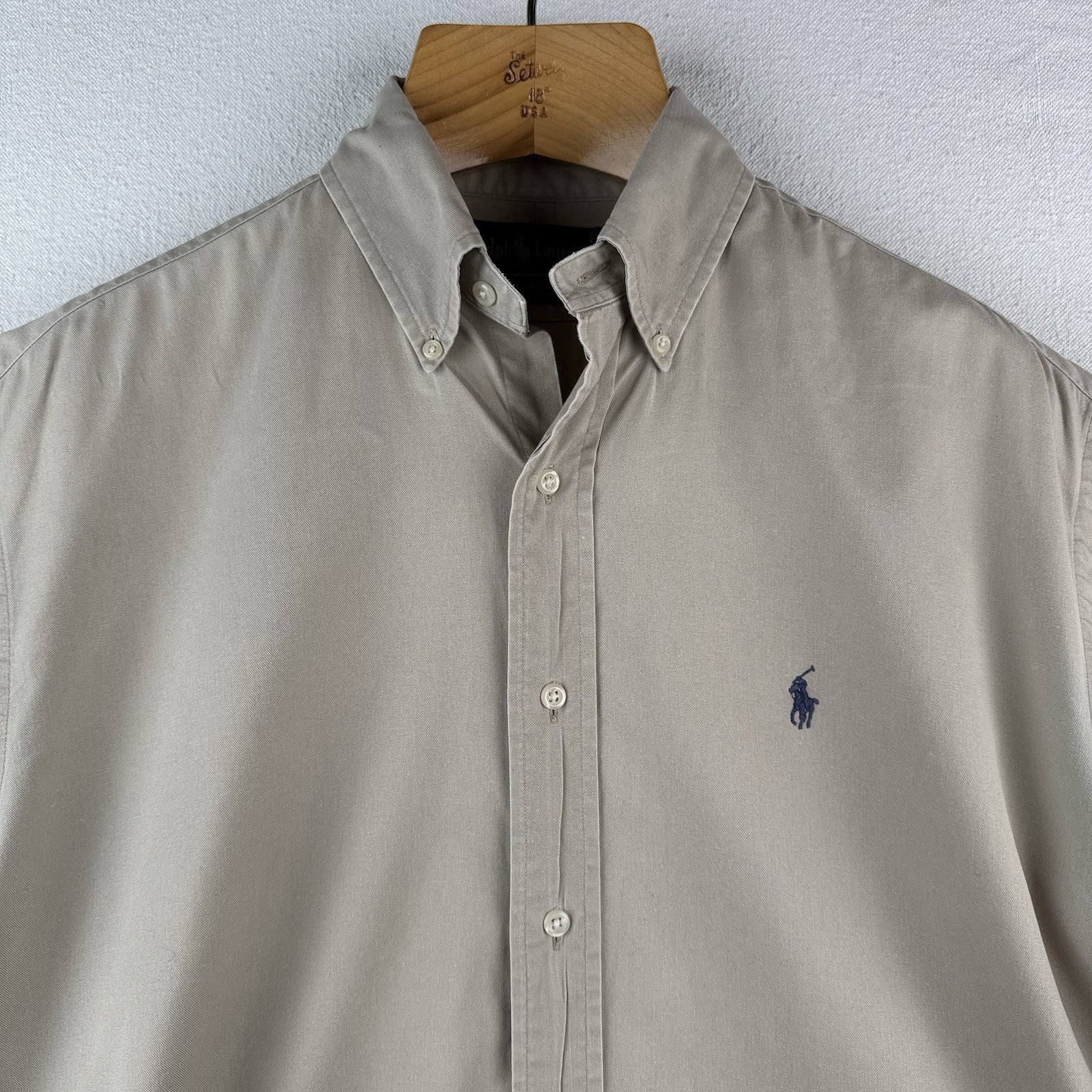 Vtg Ralph Lauren Blaire Men’s M Beige Button Up Short Sleeve Short 100% Cotton