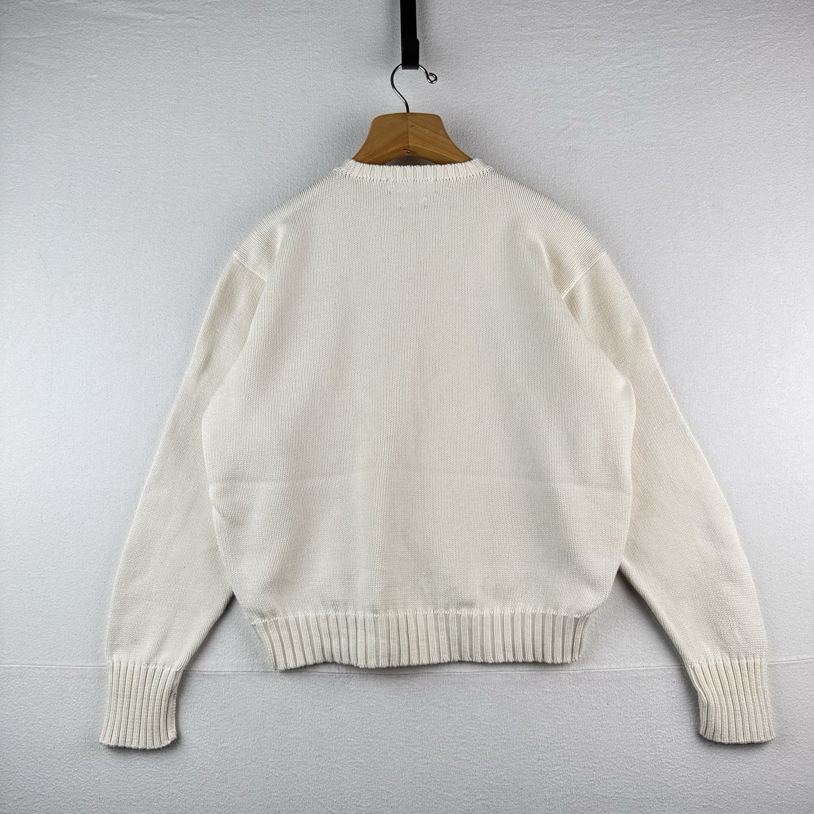 90’s Vtg Polo Ralph Lauren Sweater Men's XL Cream 100% Cotton Crewneck Navy Pony