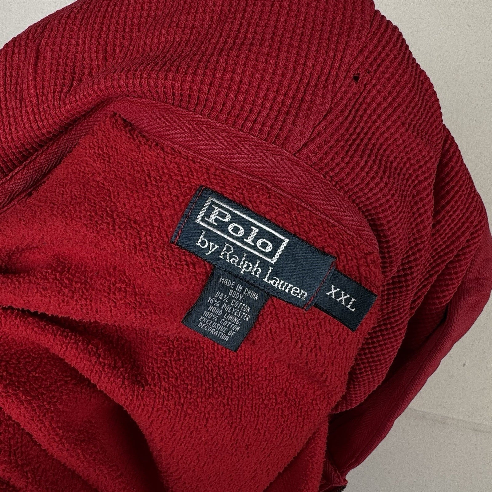 Vintage Polo Ralph Lauren Thermal Hood Hoodie Mens 2XL Full Zip Red Sweatshirt