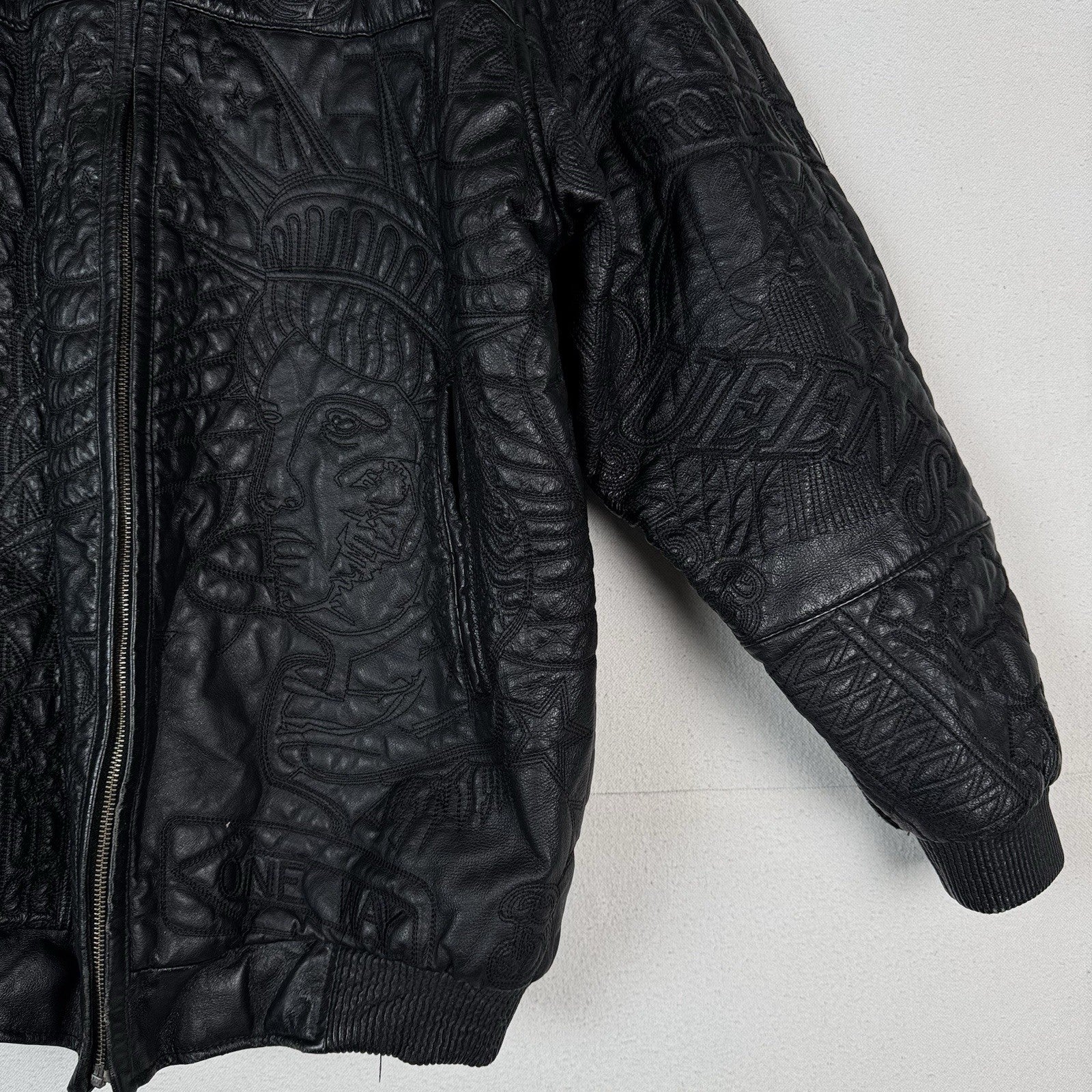 Vtg East Side Outerwear NYC Embroidered Leather Bomber Jacket Men’s  XL -Read*