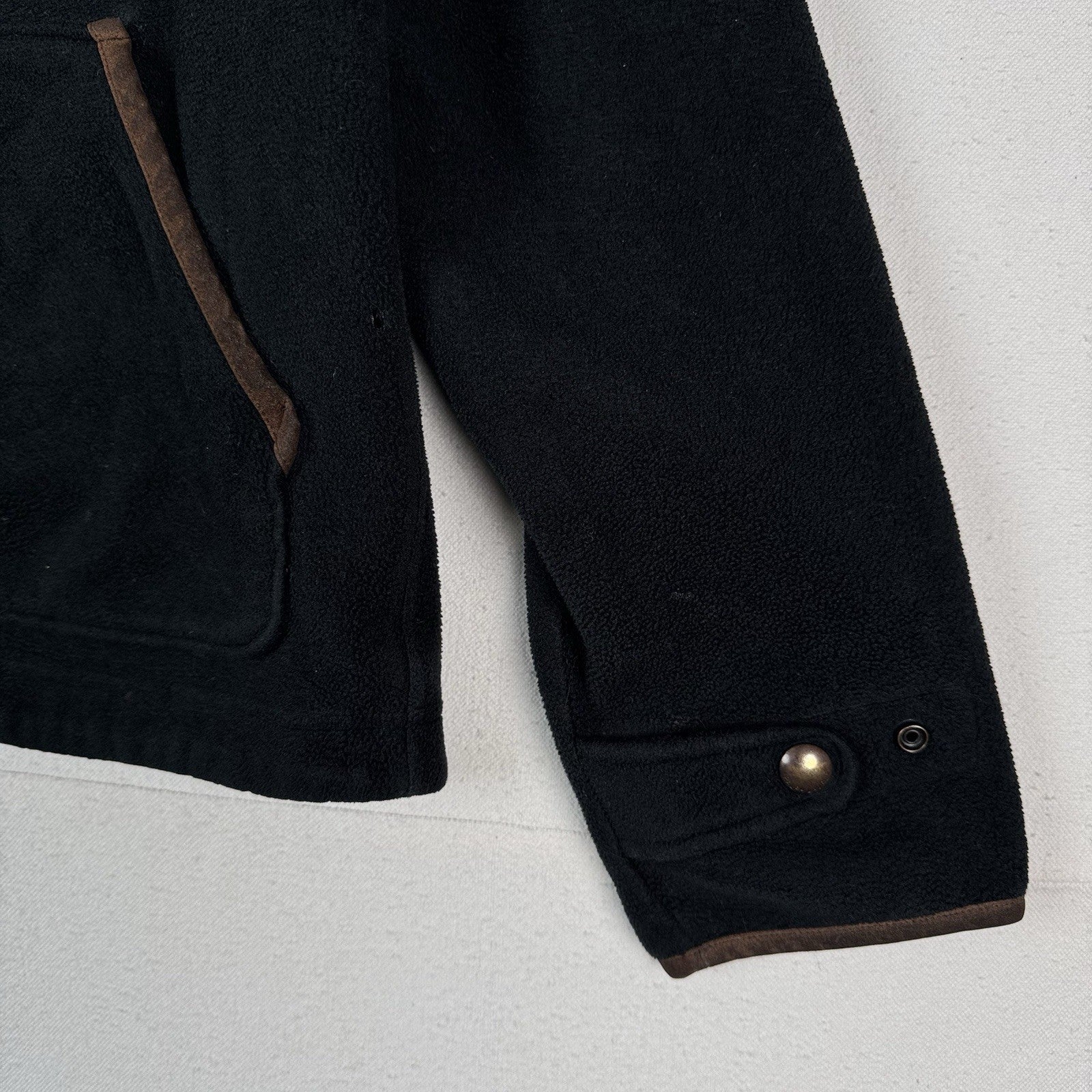 Vintage Polo Ralph Lauren Fleece Leather Trim Men’s Black L Jacket Distressed*