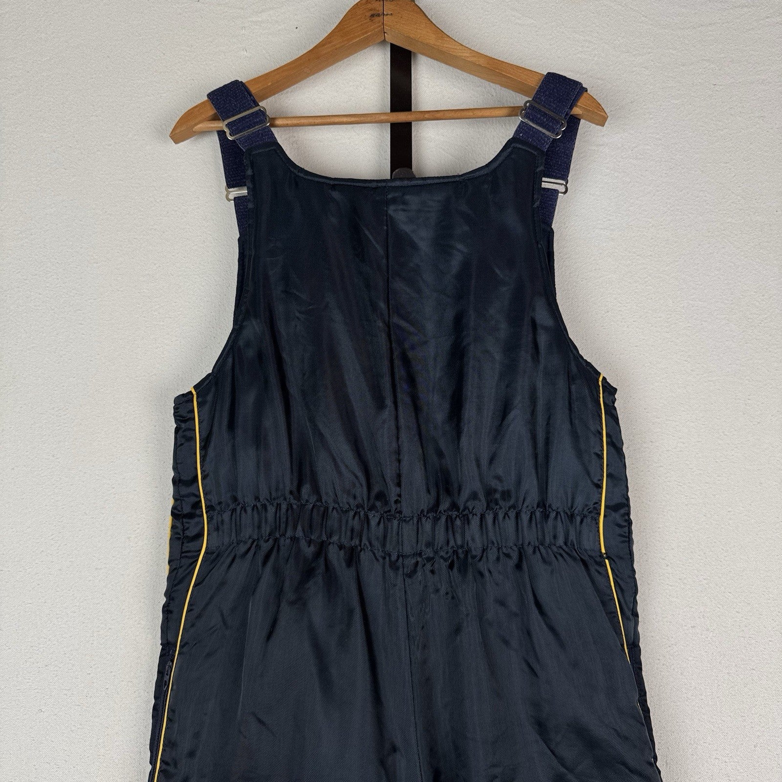 Vtg Polaris Snowmobile Bibs Overalls Womens M Blue Yellow Striping 70s 80s USA