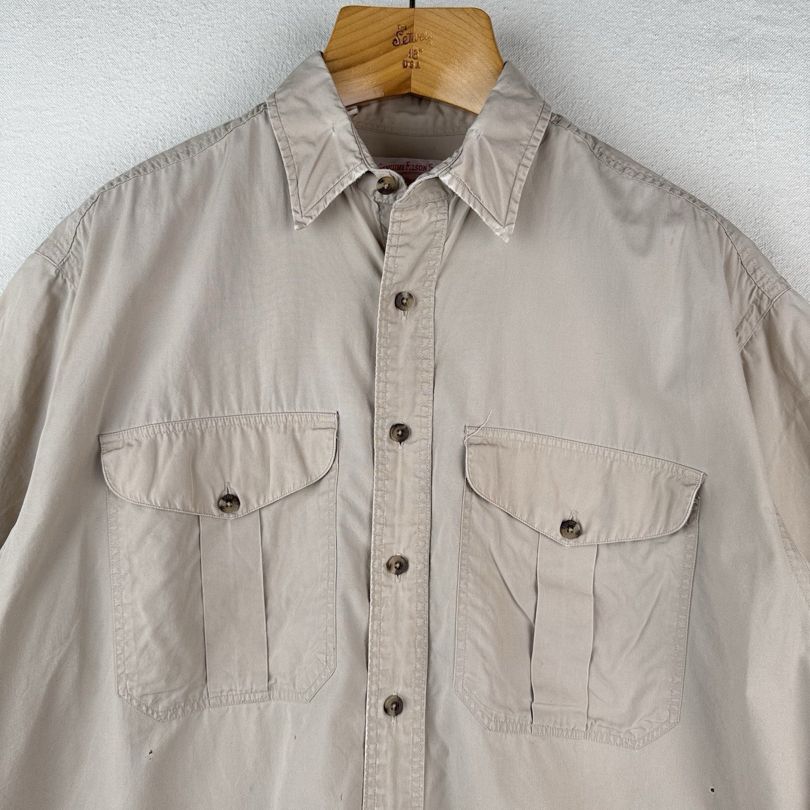 Vintage C.C. Filson Khaki Short Sleeve Camp Shirt Men’s Large Button Up Made USA