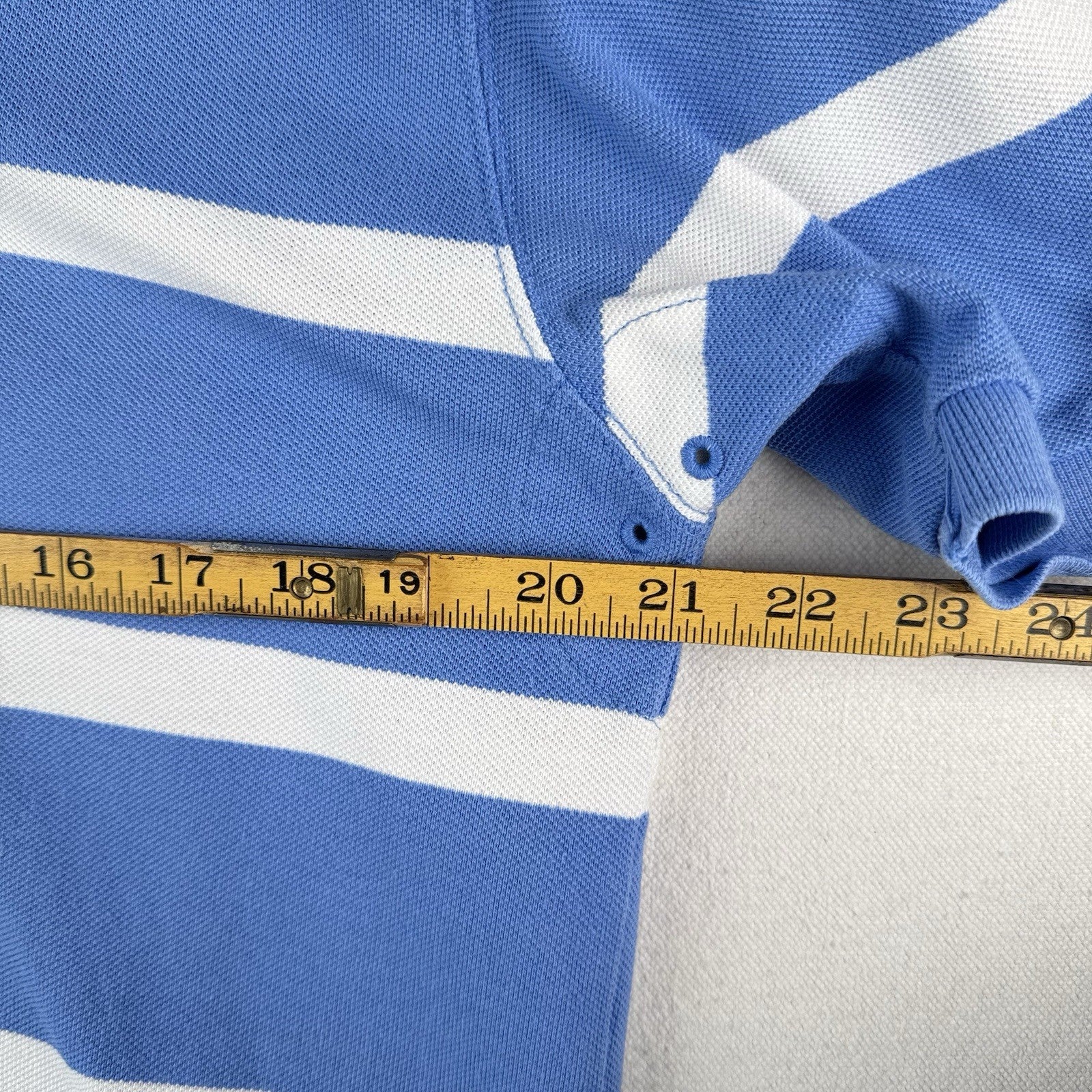 Vtg Polo Ralph Lauren Men's M Short Sleeve Quilted Rugby Light Blue White Stripe