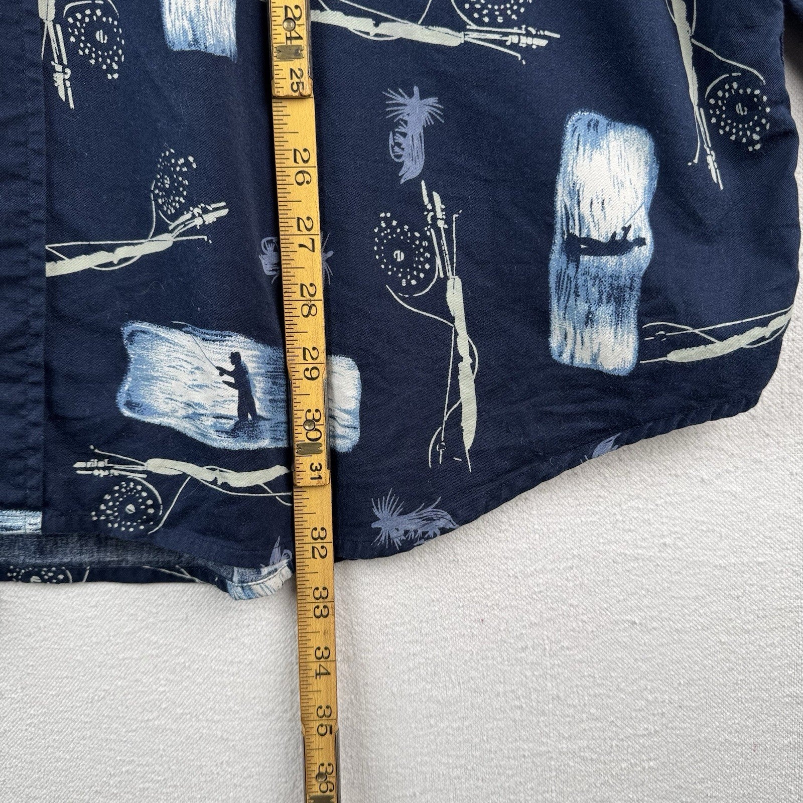 Fly Fishing Fisherman Men’s XL Navy Blue Button Up Shirt 100% Cotton Long Sleeve