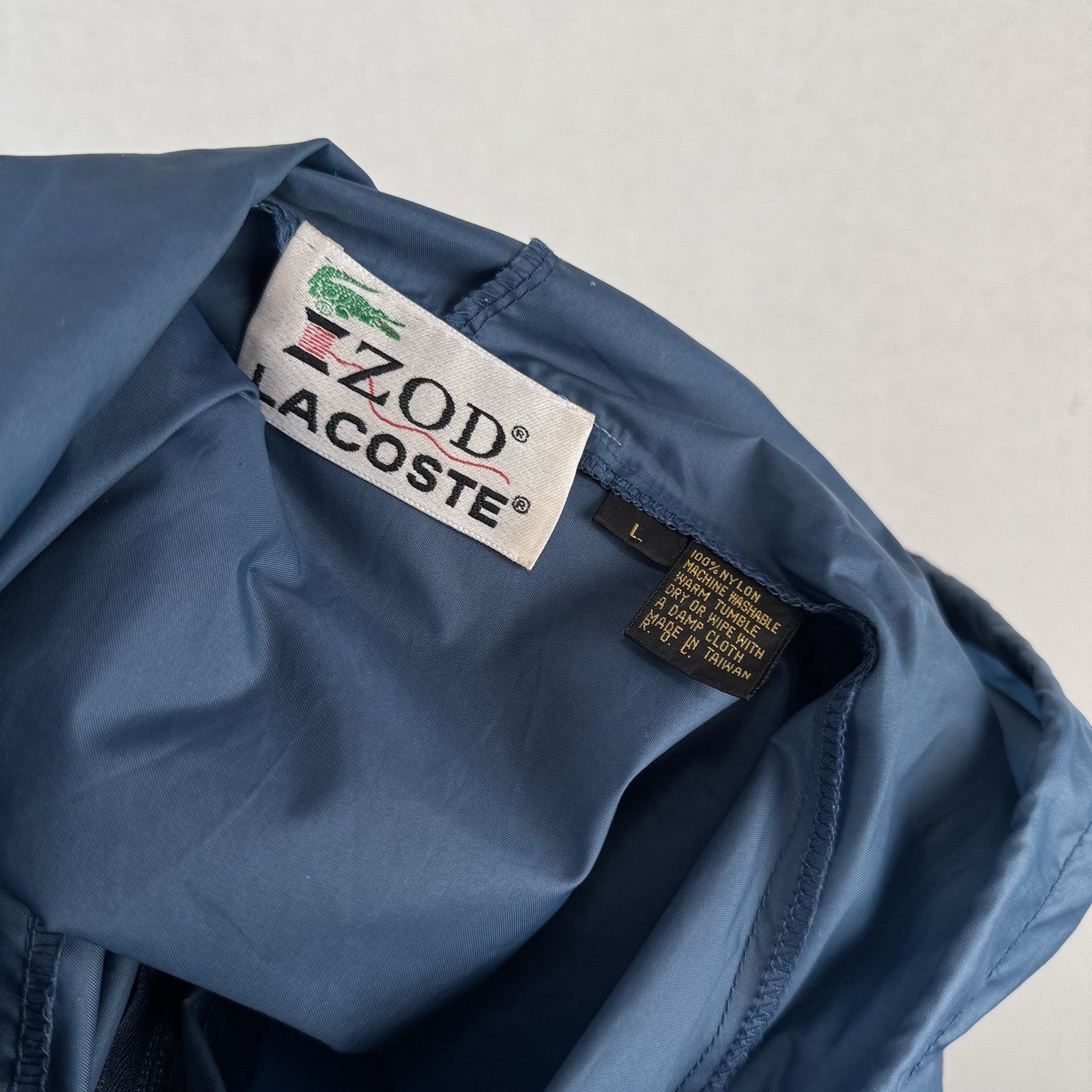 70’s Vtg Lacoste Izod Packable Windbreaker Men's L Kangaroo Pouch 1/4 Zip Blue