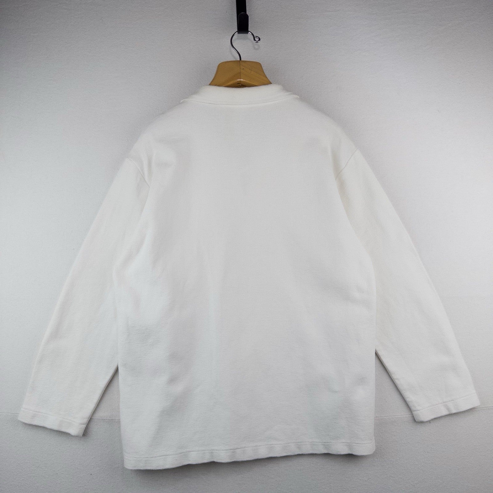 70s Vtg White Lace Up Tunic Shirt Men’s L Long Sleeve Polo Collar Boho Peasant