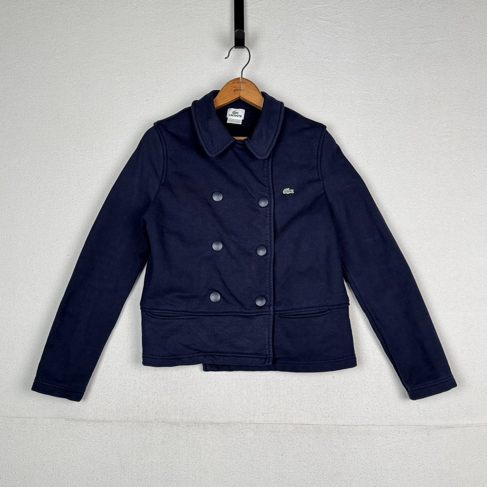 Lacoste Jacket Women’s Double Breasted Navy Canvas Peacoat 100% Cotton Size 42
