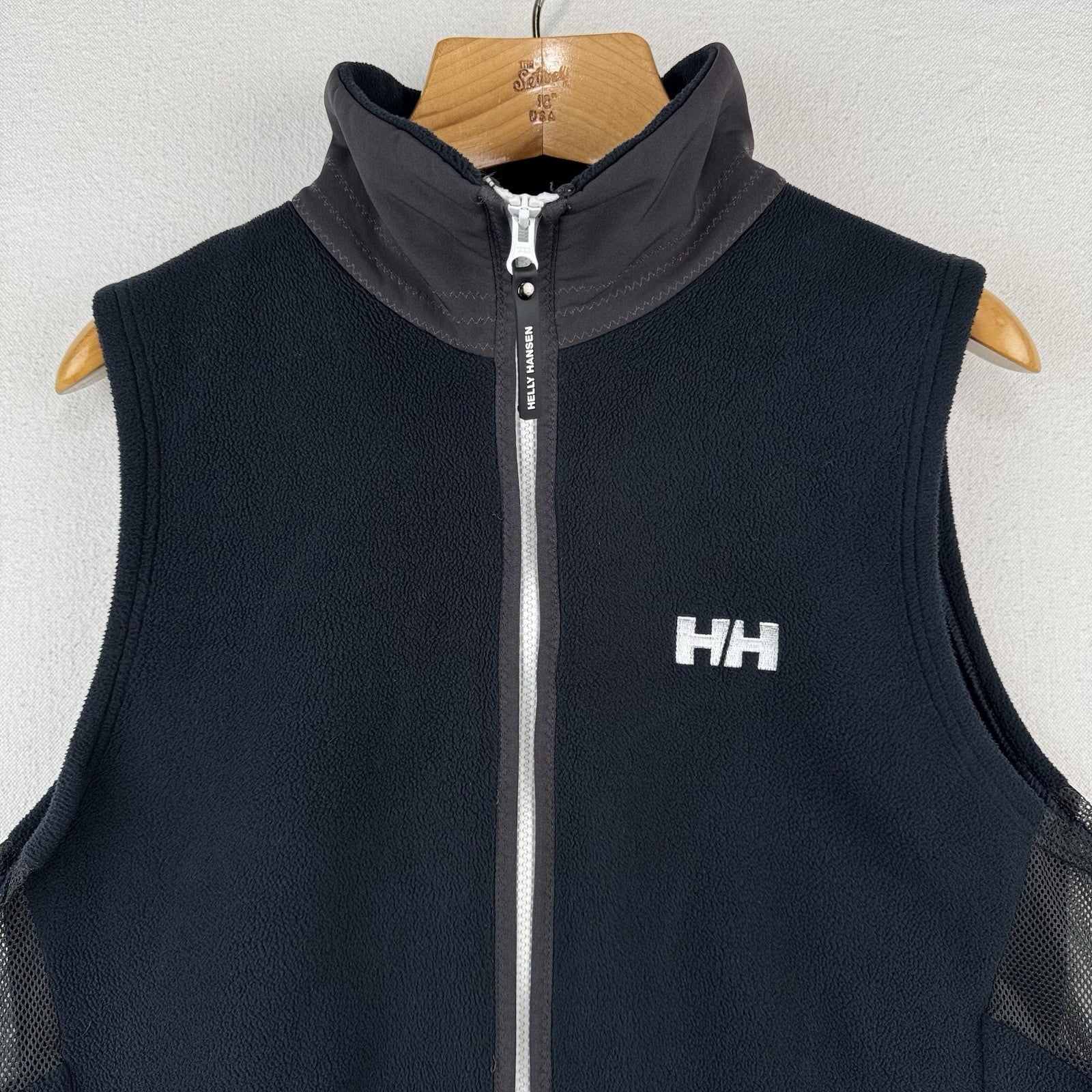 Helly Hansen Fleece Vest Men’s L Full Zip Blue Vest Embroidered Spell-out Mesh
