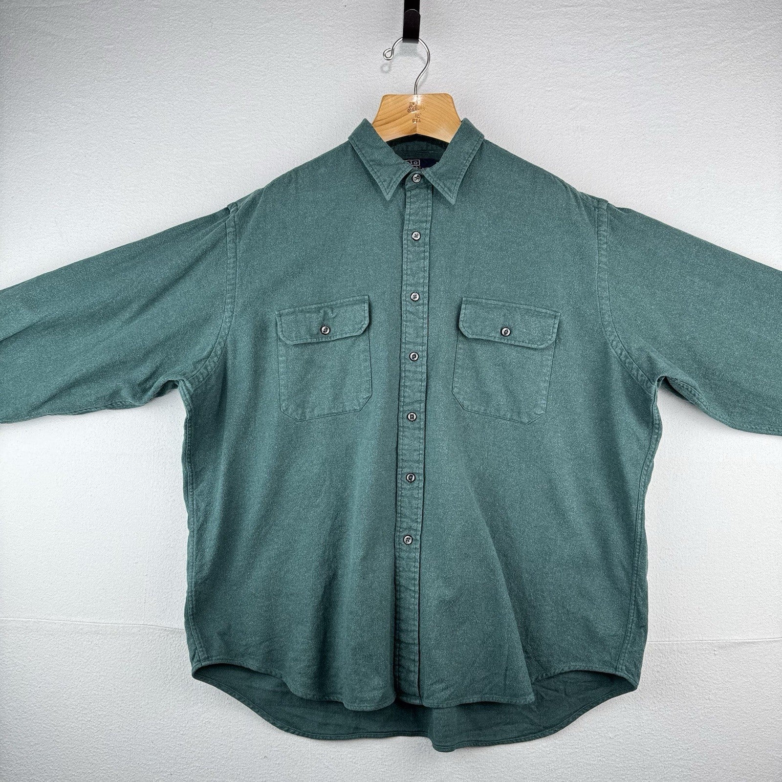90’s Vtg Polo Ralph Lauren GI Chamois Flannel Shirt Size 2XL Forest Green
